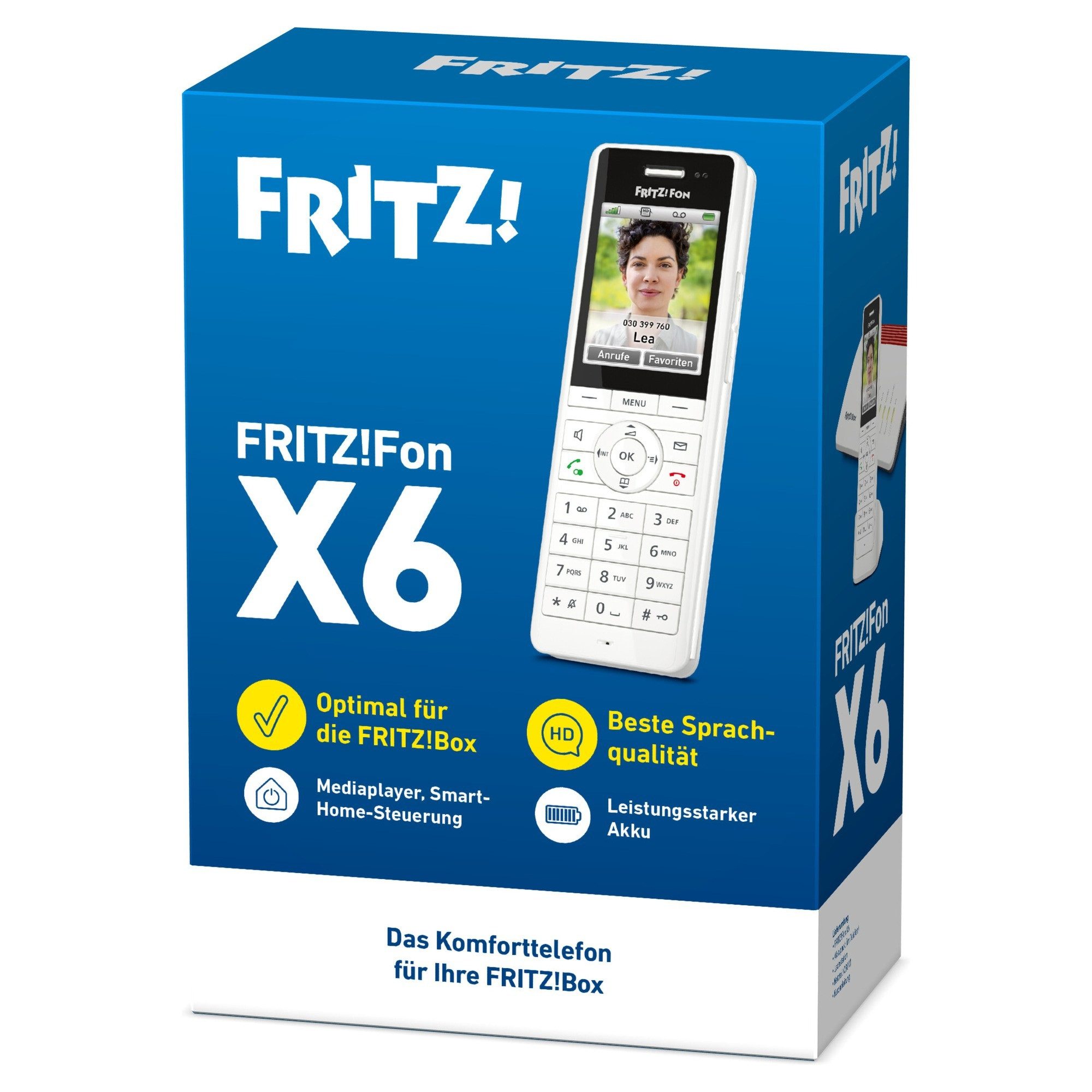 Fritz! FRITZ!Fon X6 weiß Schnurloses DECT-Telefon (Mobilteile: 1, GAP, DECT, HD-Telefonie, 2,4" Farbdisplay, Smart Home, Headset, DECT Eco) – Bild 5 von 5