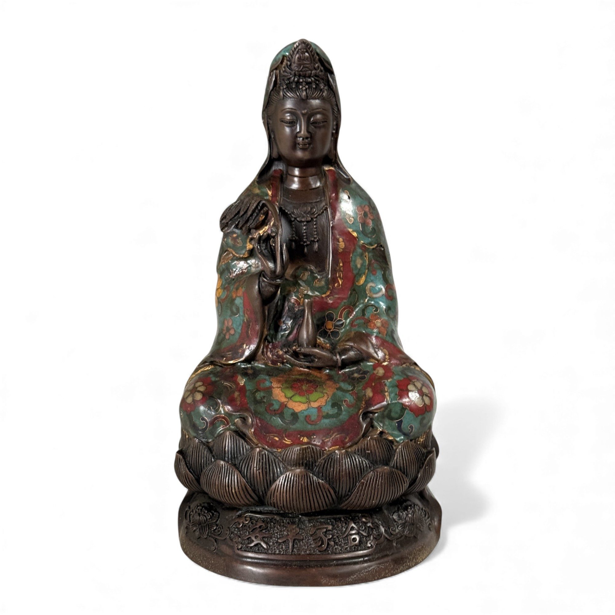Asien LifeStyle Buddhafigur Guanyin Bodhisattva Bronze Cloisonné – Kuan Yin Figur China 28 cm