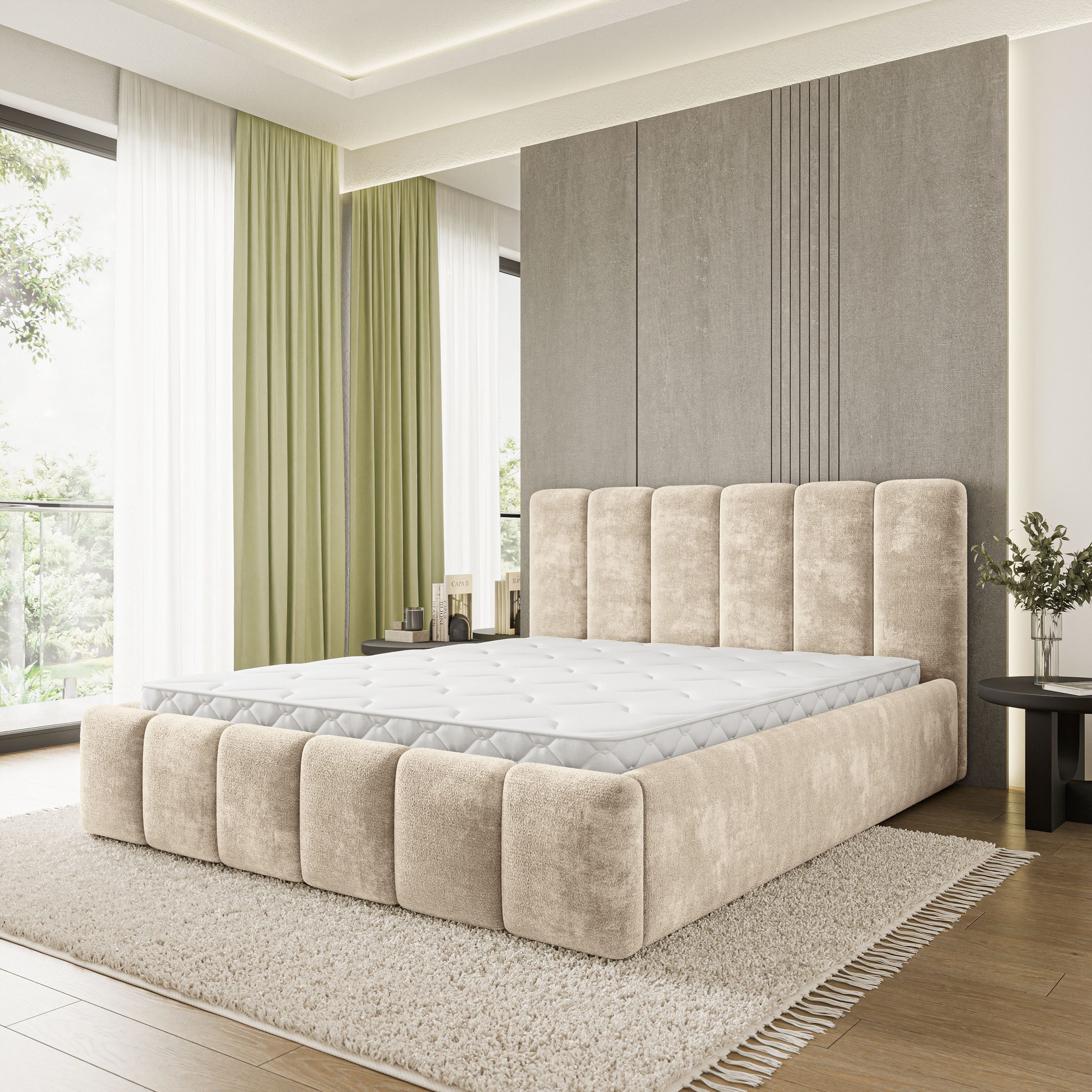 Masseno Polsterbett ATTORA 160x200 cm gelb (mit Bettkasten und Lattenrost)