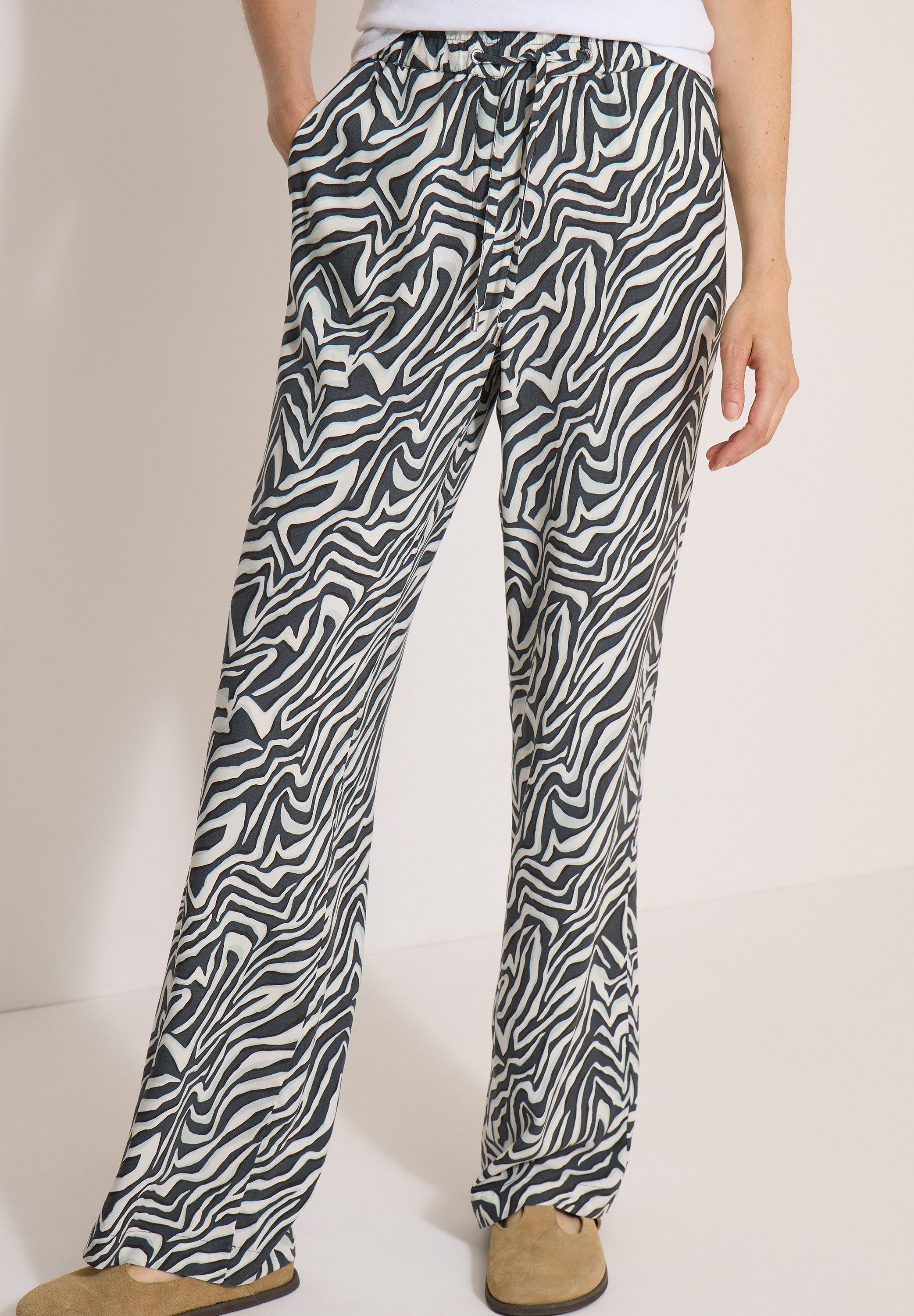 CECIL Stoffhose Sommerhose, abstrahierter Zebraprint, Elastikbund