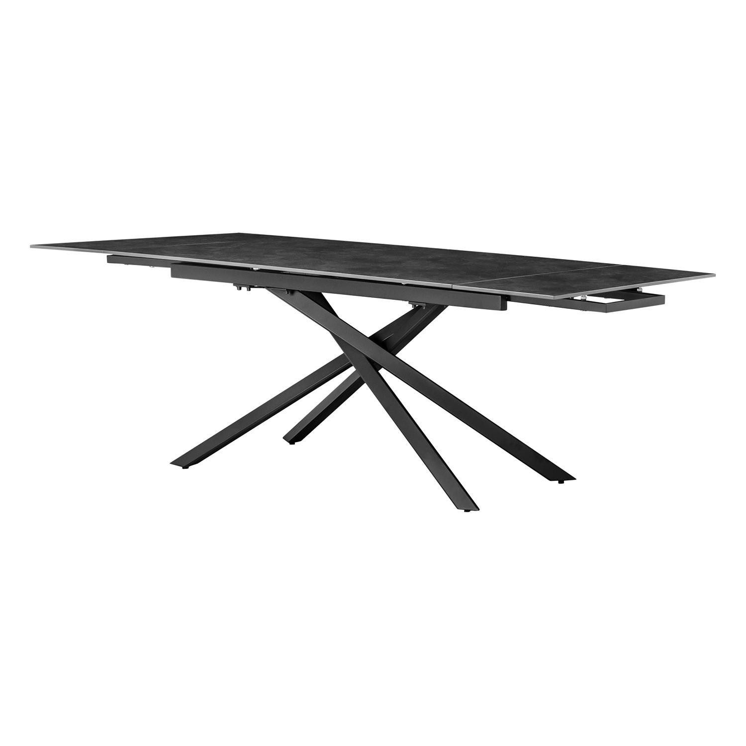 Esstisch TOKIO, Ausziehbar, Anthrazit, Schwarz, Metall, Tischplatte aus Gla günstig online kaufen