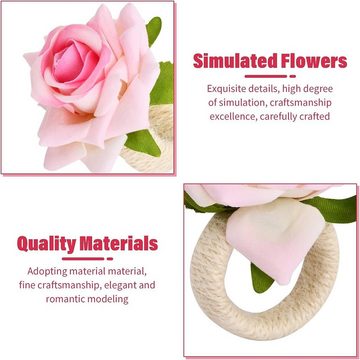 autolock Serviettenring 6 Stück Rose Serviettenringe, künstlicher Blume Serviettenringe Set