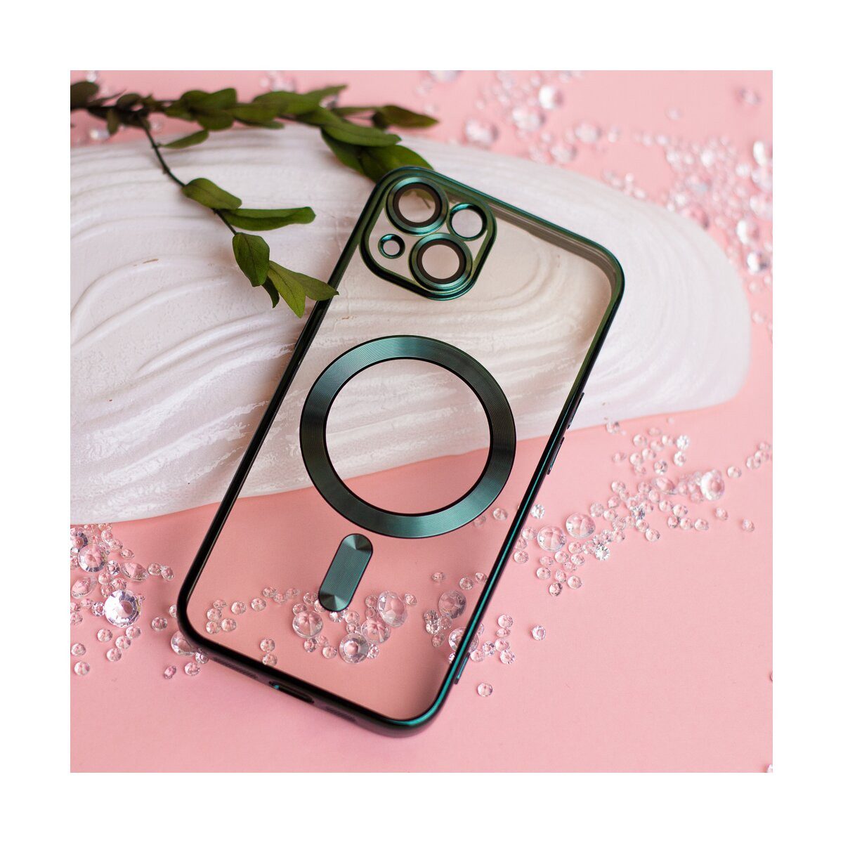 COFI 1453 Handyhülle Color Chrome Mag kompatibel mit Apple iPhone 16 Pro Grün mit Magnetrin 6,3, Transparente Hülle mit Chromkanten und Magnetring