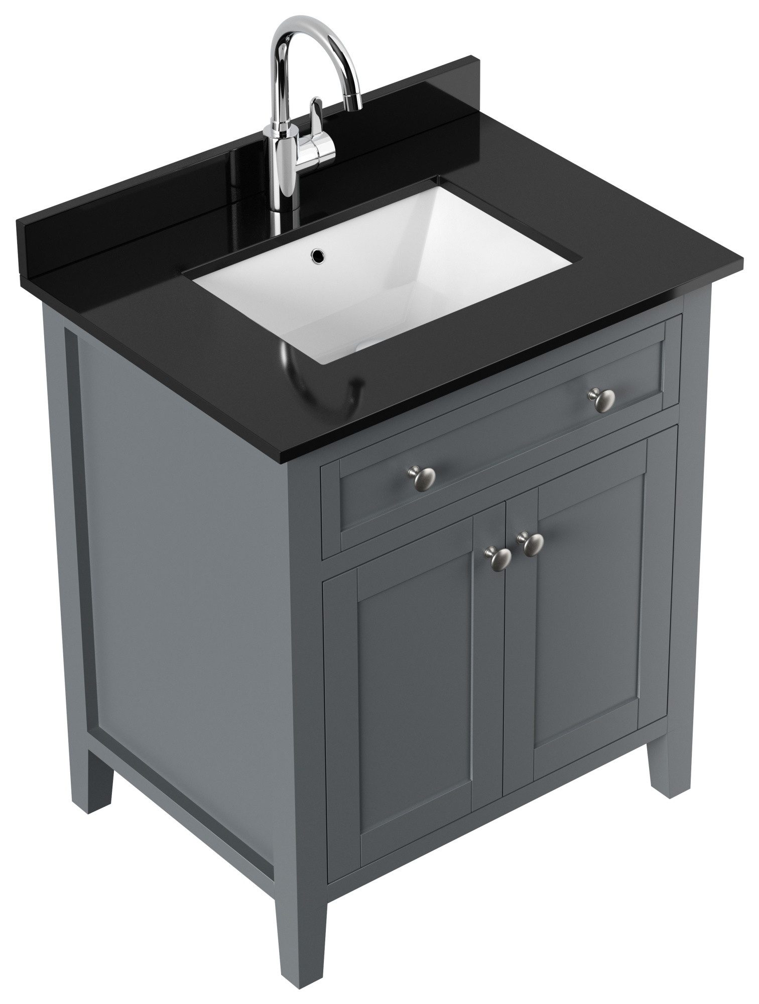 Magnolia Home Badmöbel-Set Landhaus Badmöbel-Set 2tlg Postigo 75 Quarz schwarz montiert grau lack