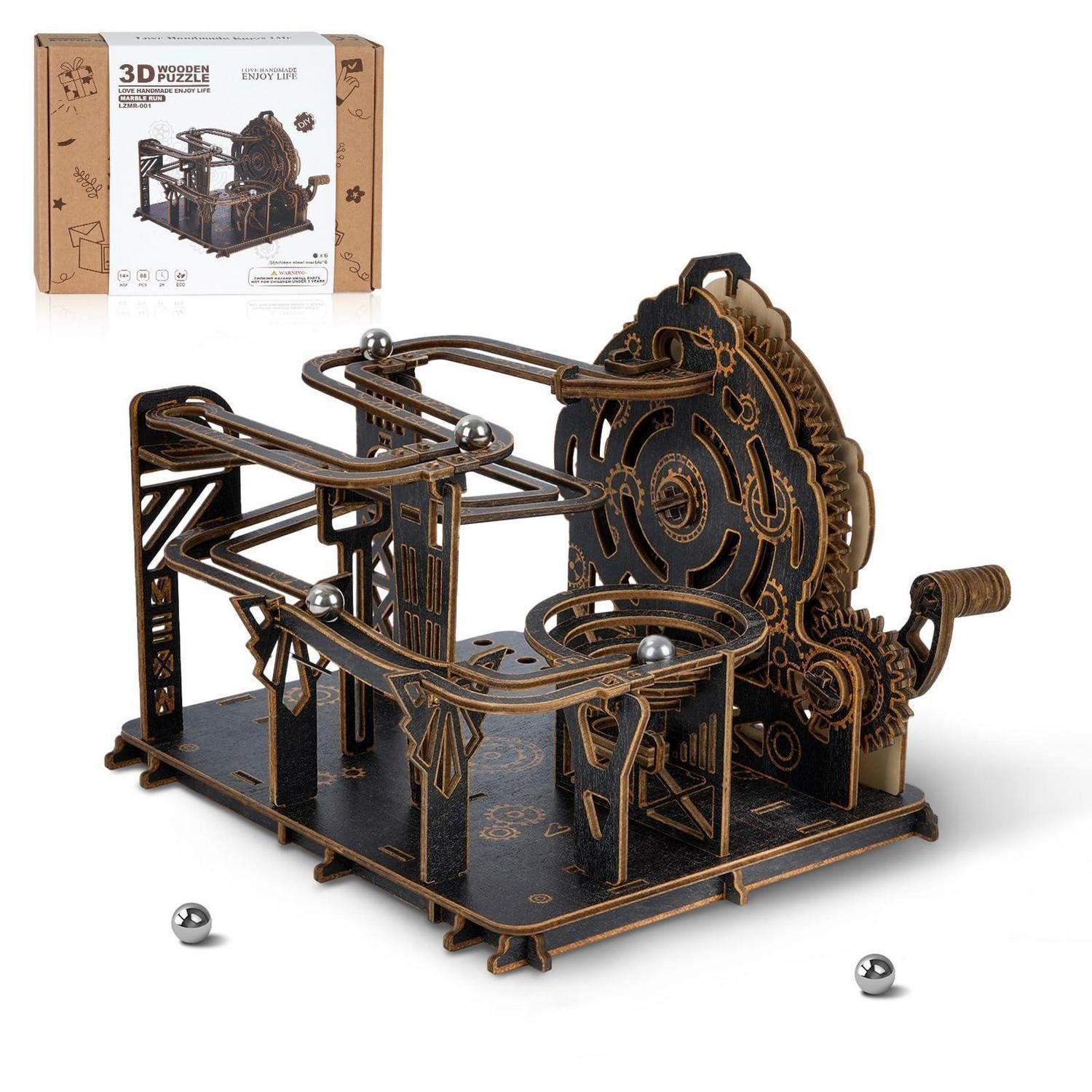 LuxusKollektion 3D-Puzzle Holz-Murmelbahn Bausatz Schwarz Gold, Puzzleteile