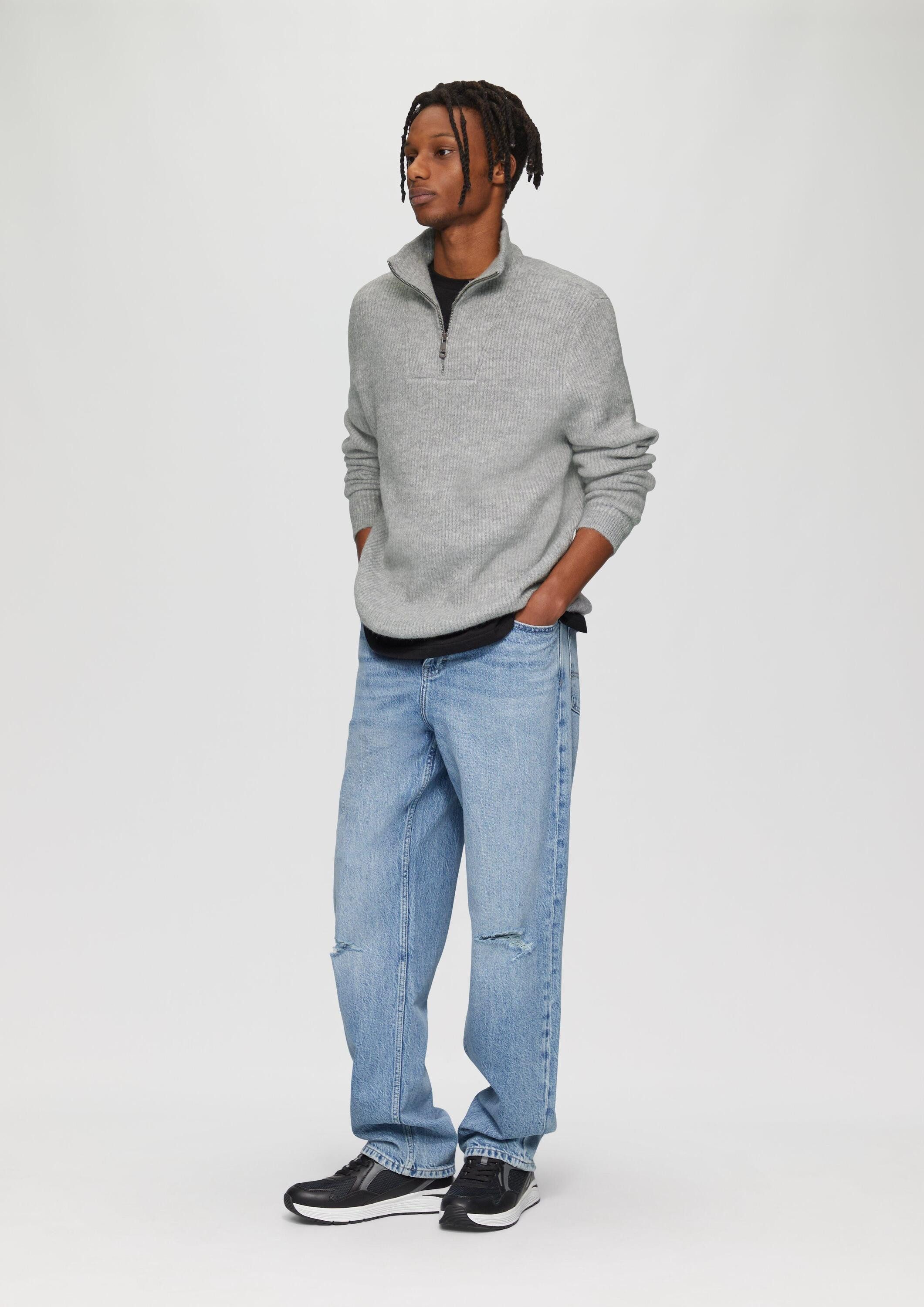 QS Longpullover Strickpullover Strick-Troyer mit Rippstruktur