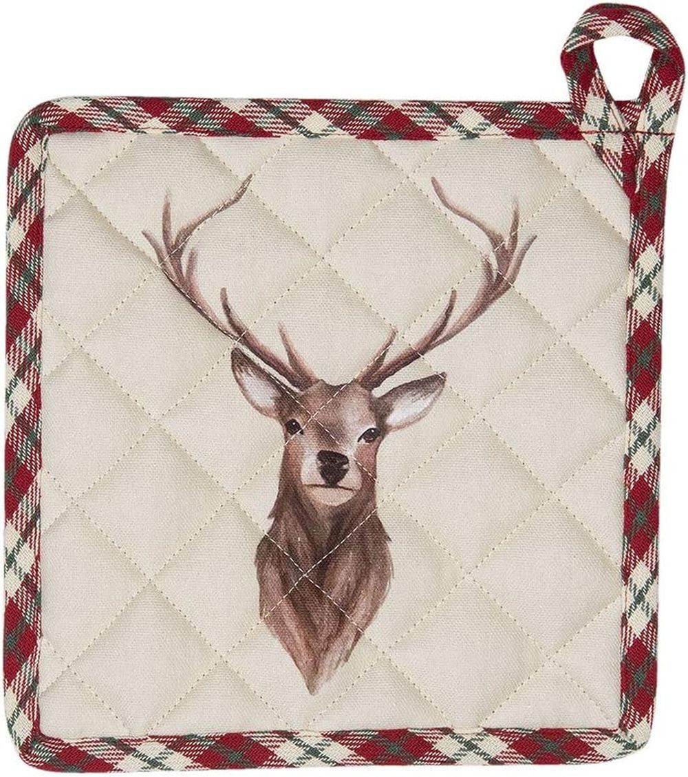 Clayre & Eef Topflappen Topflappen 20x20 cm, Hirsch-Motiv & Karomuster, meh günstig online kaufen