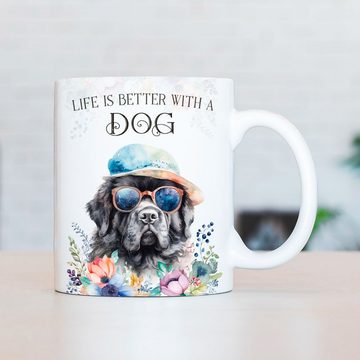 Cadouri Tasse NEUFUNDLÄNDER - Kaffeetasse für Hundefreunde, Keramik, mit Hunderasse, beidseitig bedruckt, handgefertigt, Geschenk, 330 ml