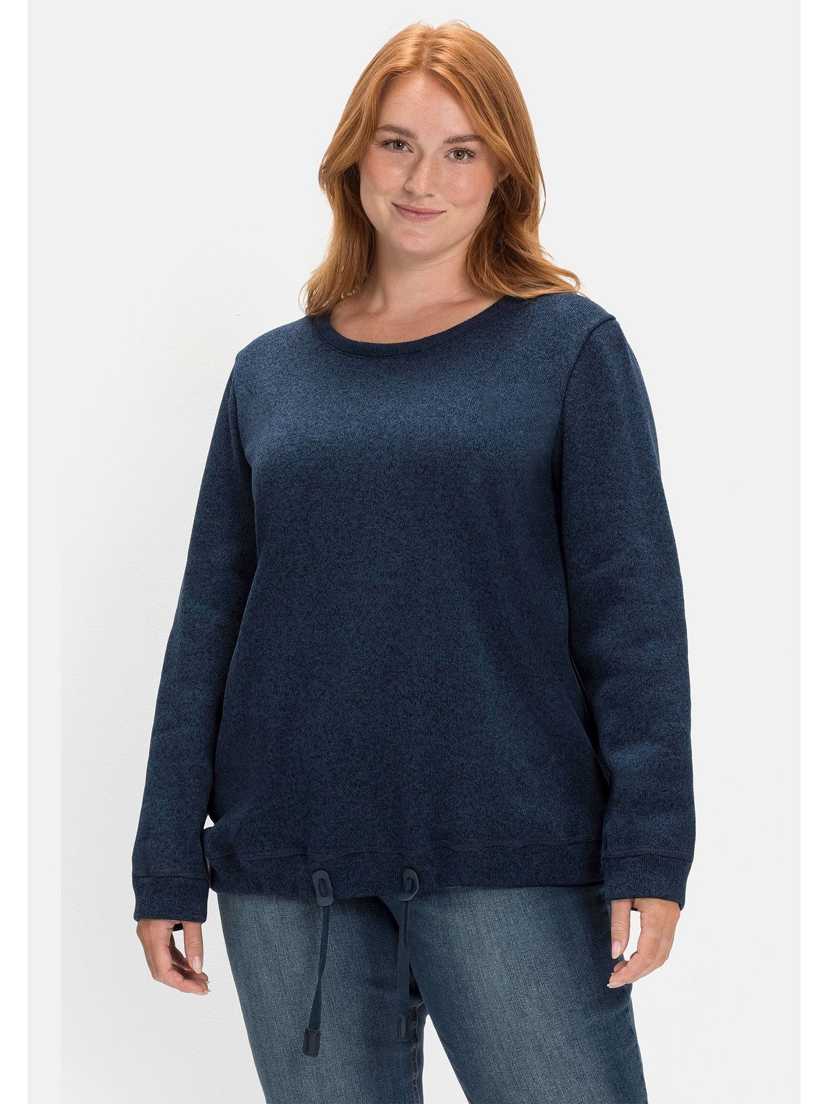 Sheego Sweatshirt Große Größen aus Strickfleece, mit Saum-Tunnelzug nachtblau meliert