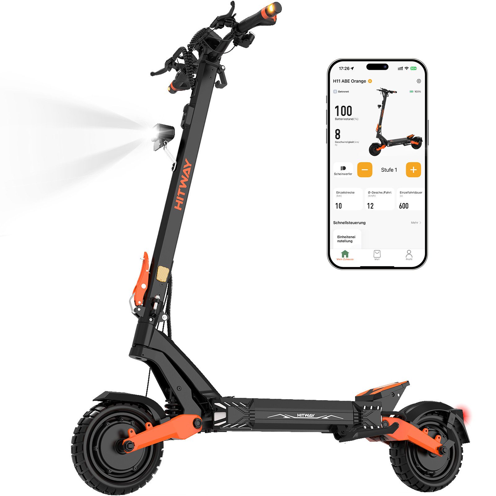 E-Scooter 10 Zoll E-Roller mit Straßenzulassung ABE, 2 Motoren, bis zu 130km