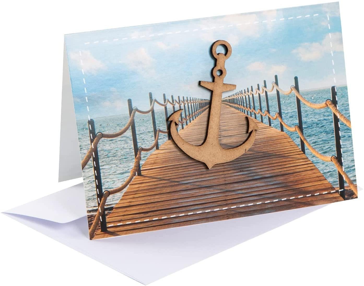 Logbuch-Verlag Klappkarte 10 maritime Grußkarten Anker aus Holz - mit Kuvert