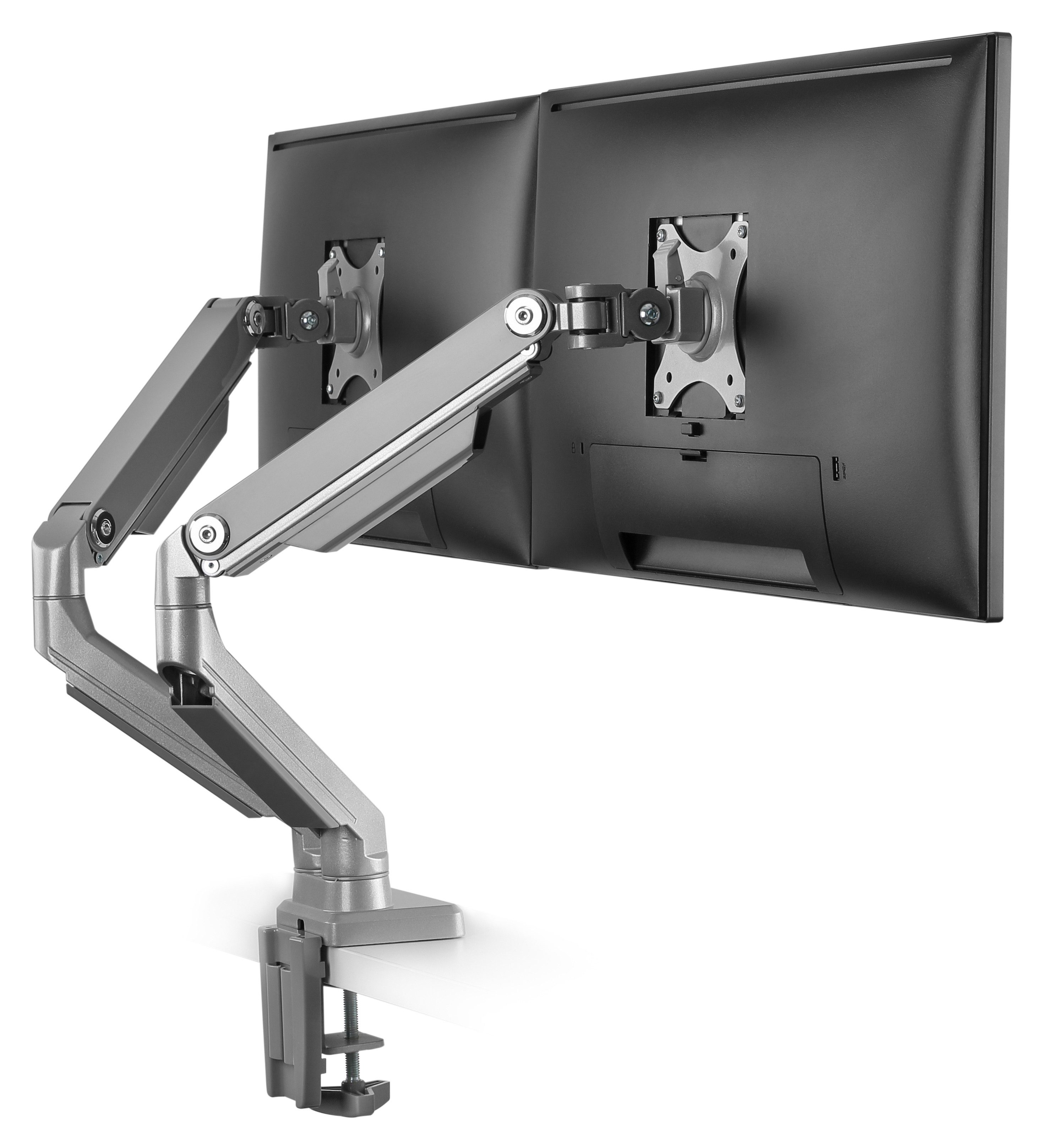 RICOO Monitor-Halterung Tischhalterung für 2 Monitore neigbar mit Doppelarm TS8811, (bis 27 Zoll, VESA 75x75 und 100x100, 1-tlg., min 2Kg - max 8Kg,von 43-68 cm (17"-27) Bildschirm-Diagonale, neigbar +/-90°, schwenkbar +/-90°, BxH Frontplatte 115 mm x 115