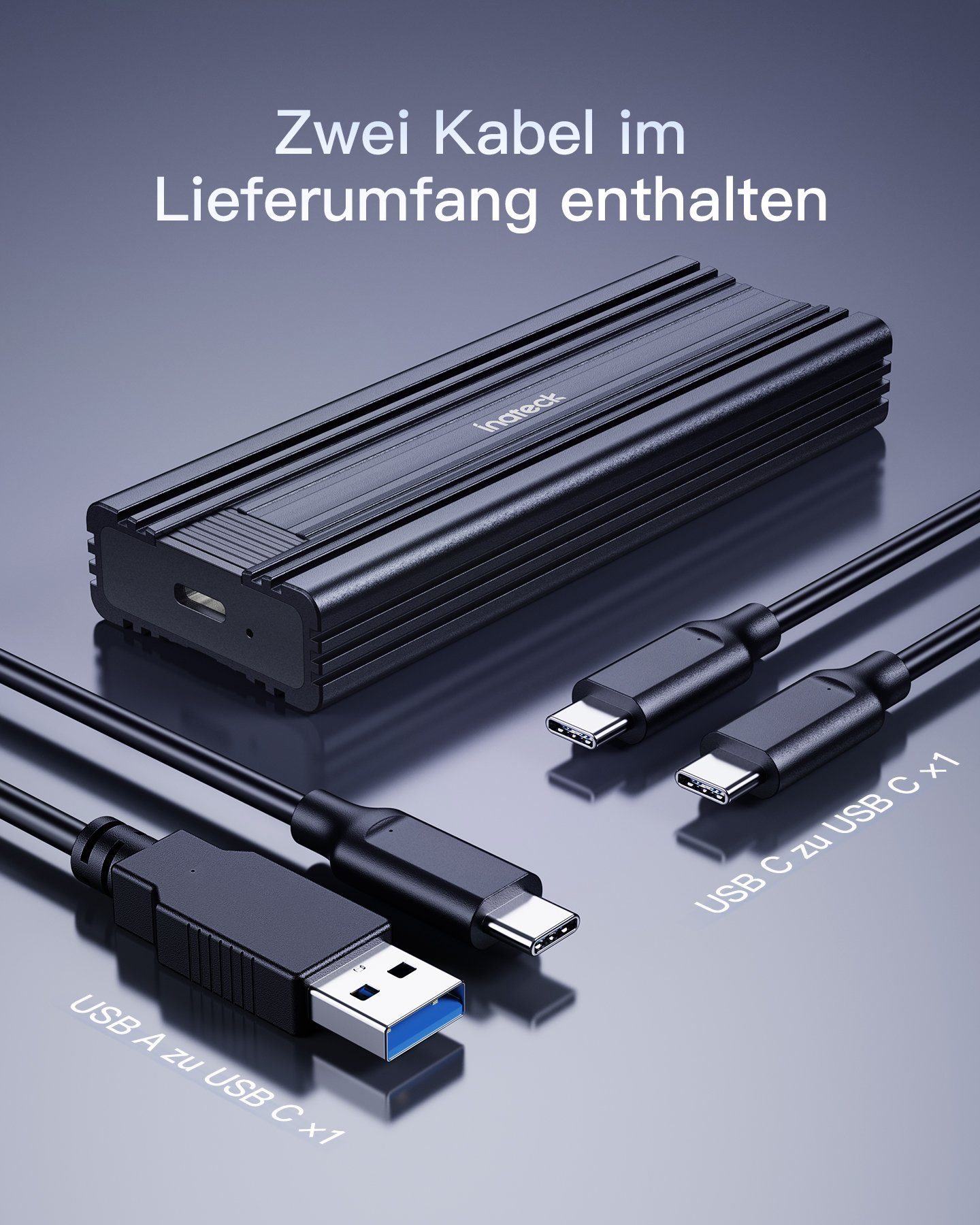 Inateck Festplatten-Gehäuse NVMe M.2 Festplattengehäuse, Kabel und C mit C USB schwarz C 10 zu Gbps, USB zu A