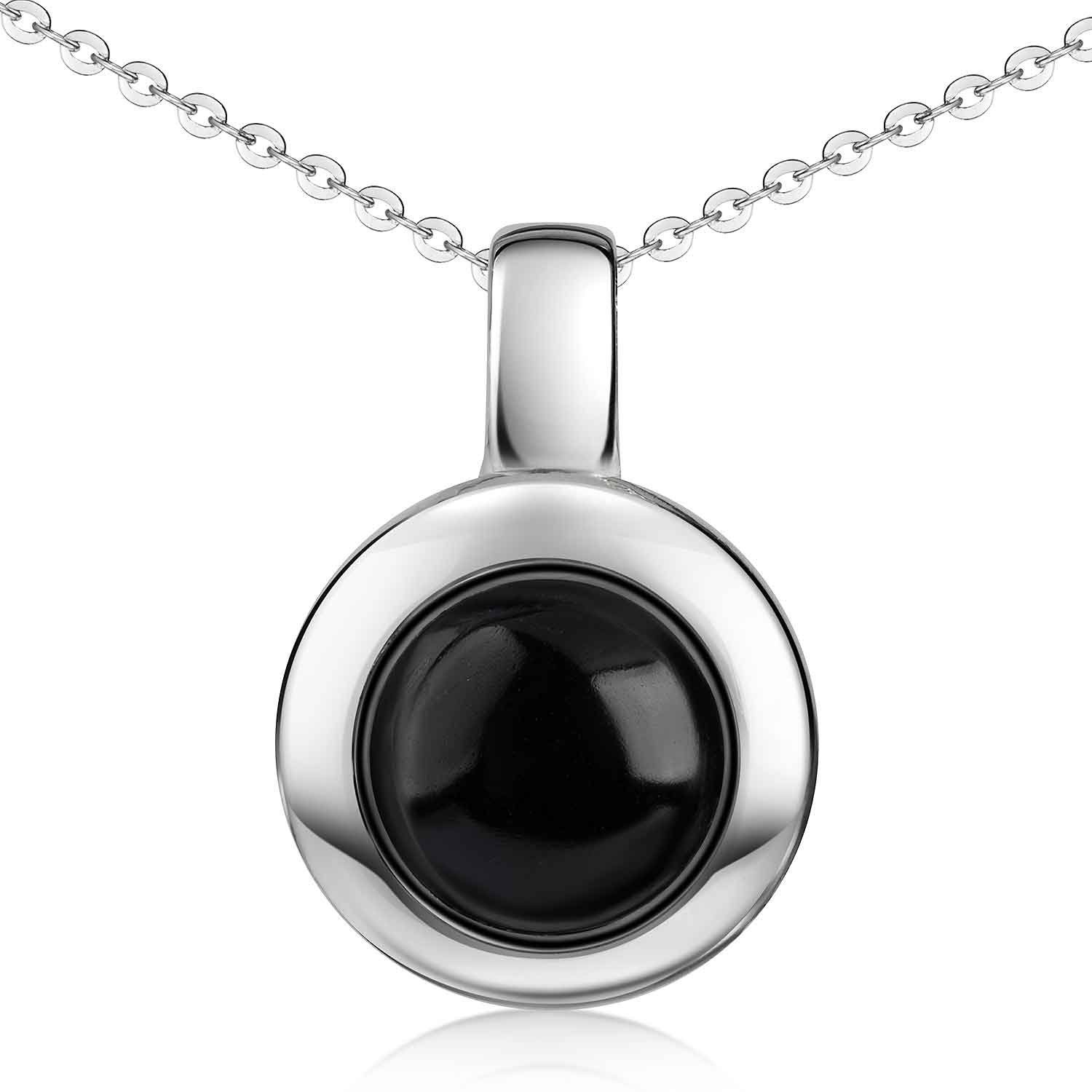 rund Sterling Materia Silber Onyx Kettenanhänger Edelstein Anhänger 925 Schwarz KA-38,