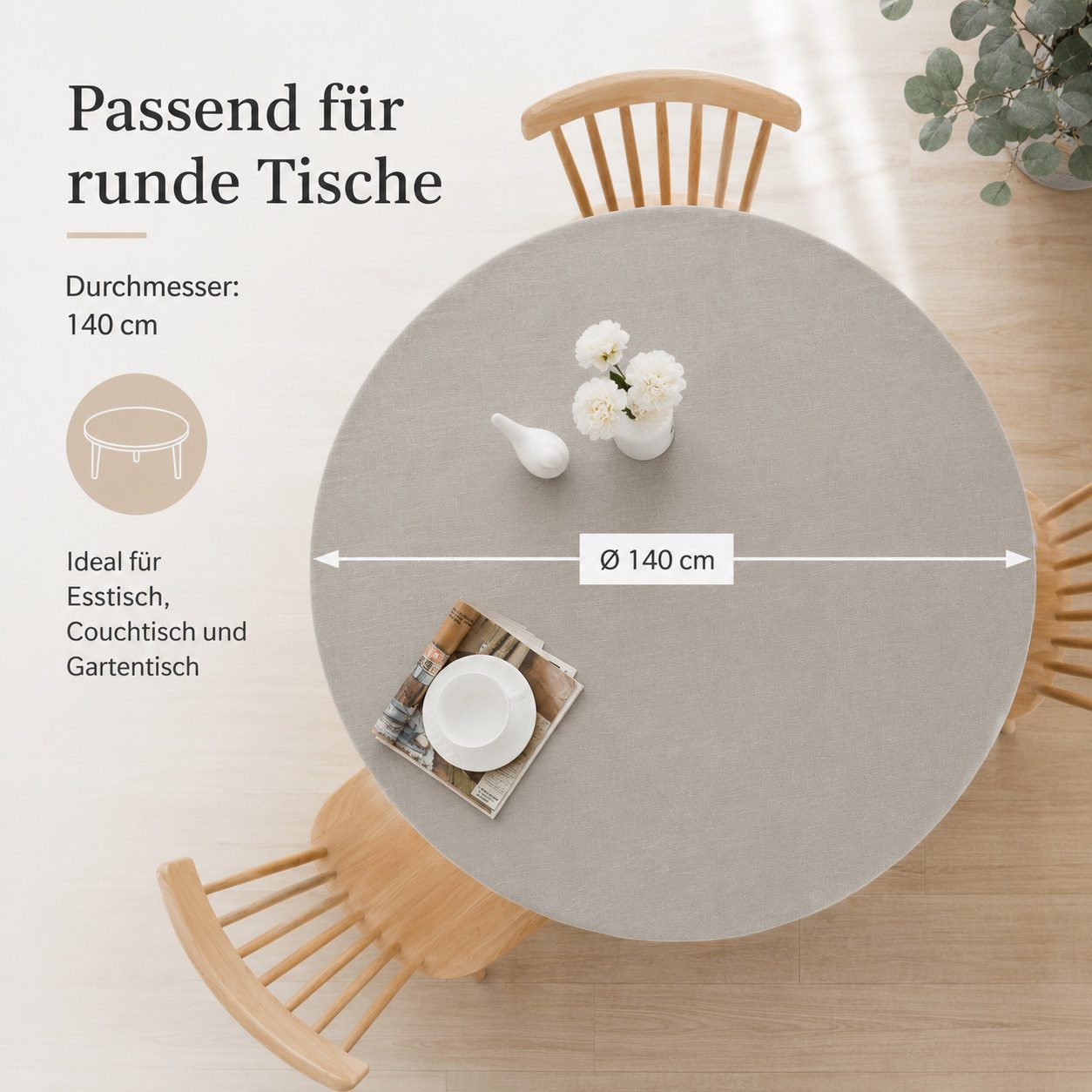 Simurq Tischdecke Rund 140 Leinenoptik Lotuseffekt Tischwäsche Wasserabweisend (Tischwäsche Wasserabweisend, Tischdecke Rund φ140cm), Tischdecke Abwaschbar Outdoor Wetterfest für Wohnzimmer Balkon Garten