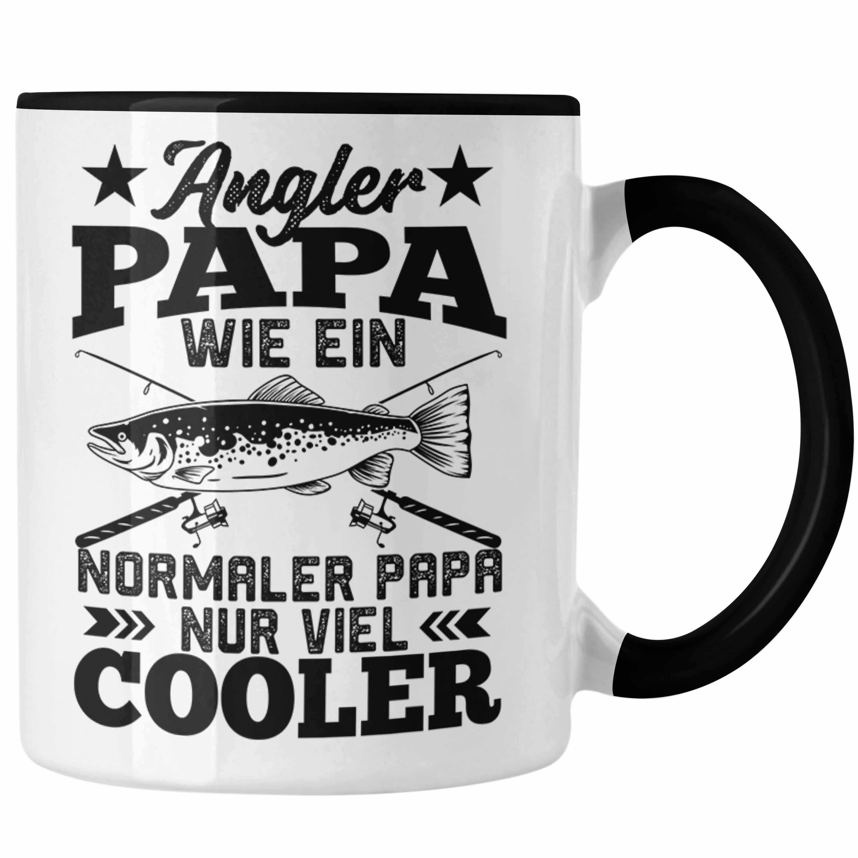 Trendation Tasse Trendation - Angler Papa Geschenk Vatertag Tasse Geschenkidee Fischer Fischen Lustiger Spruch zum Angeln Schwarz