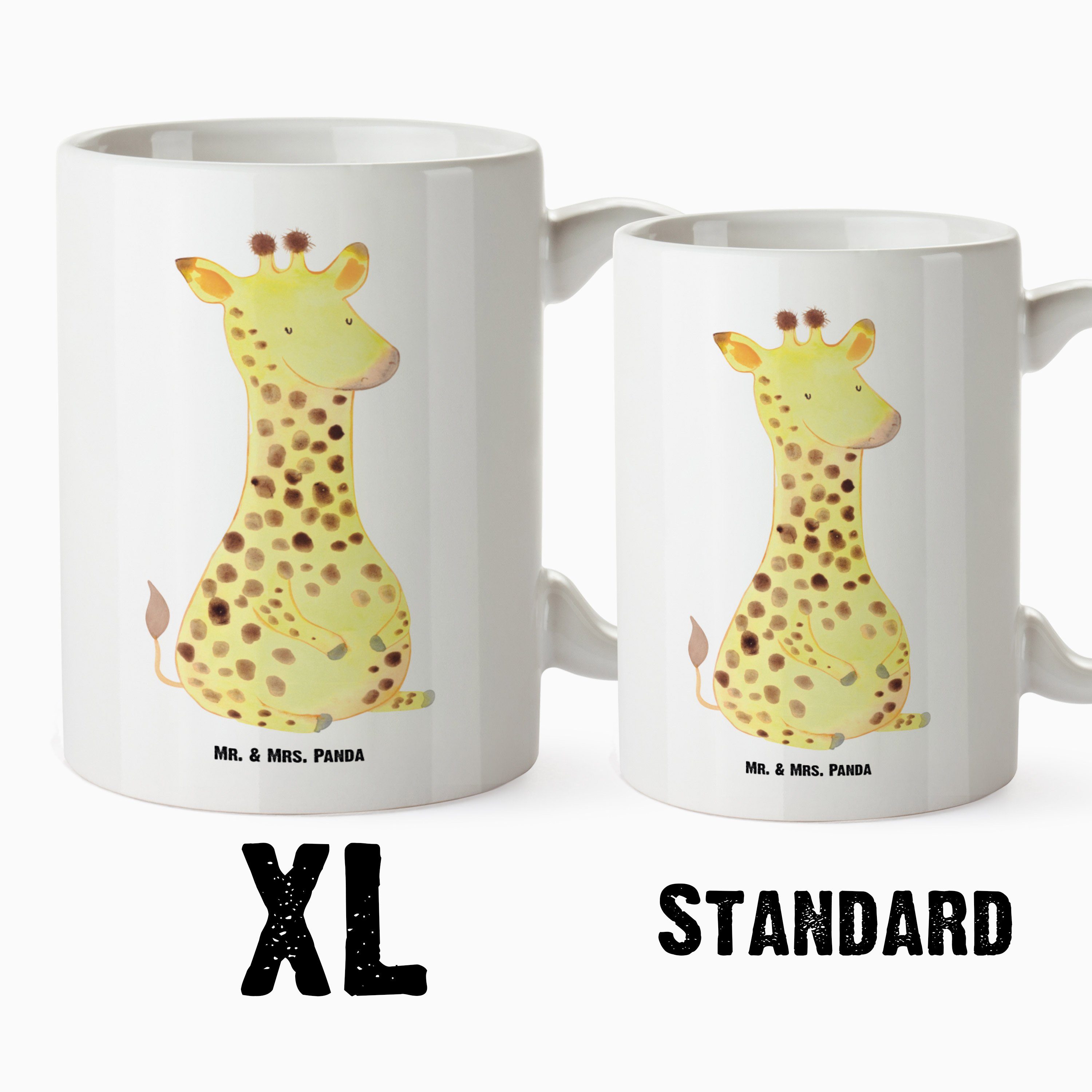 Teetasse, Jumbo - Geschenk, Mr. Weiß Panda XL & Giraffe Tasse, Tasse - Keramik Groß, Tasse XL Mrs. Zufrieden