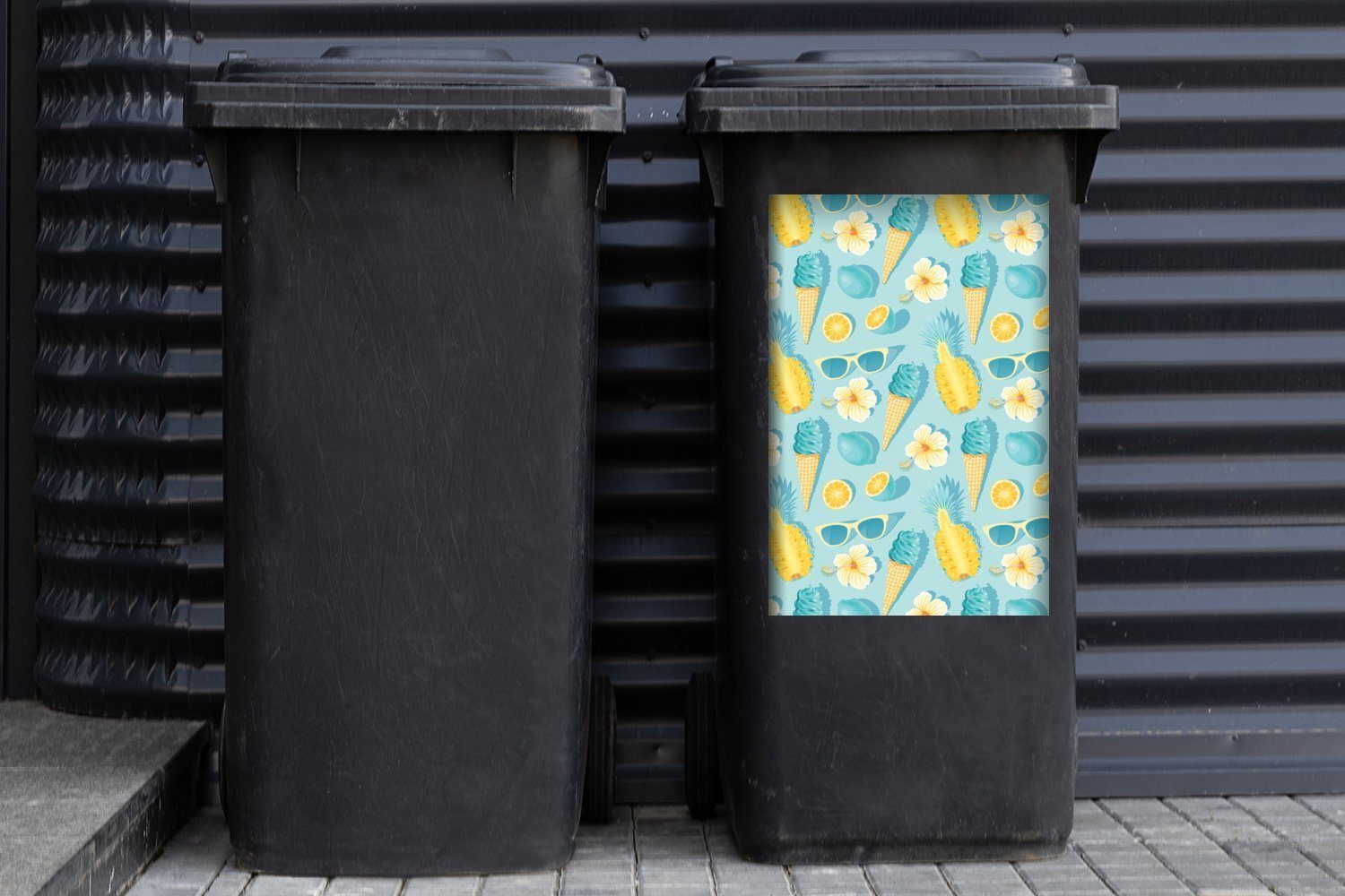 MuchoWow Wandsticker Obst - Container, Abfalbehälter Mülleimer-aufkleber, - (1 Blumen Mülltonne, Sticker, Sonnenbrille St), Sommer 