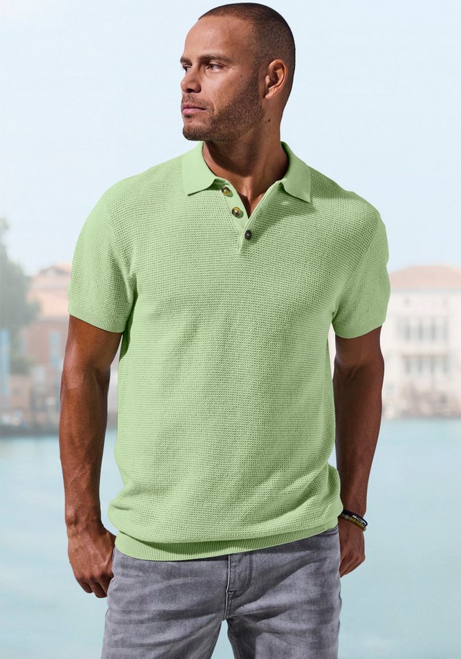John Devin Poloshirt - sommerliches Strickshirt mit Polokragen mit Polokragen und kleiner Knopfleiste