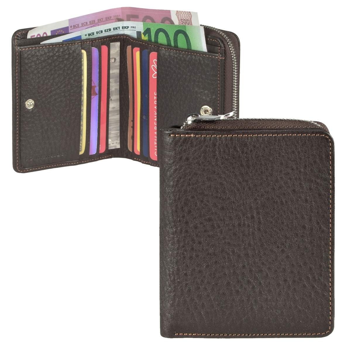 Geldbörse 6 edel 9x11cm, mocca sehr Portemonnaie Herrenbörse, Sinn, Kartenfächer, Sonnenleder