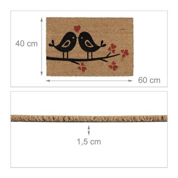 Fußmatte Fußmatte Kokos mit Vögeln, relaxdays, Höhe: 15 mm