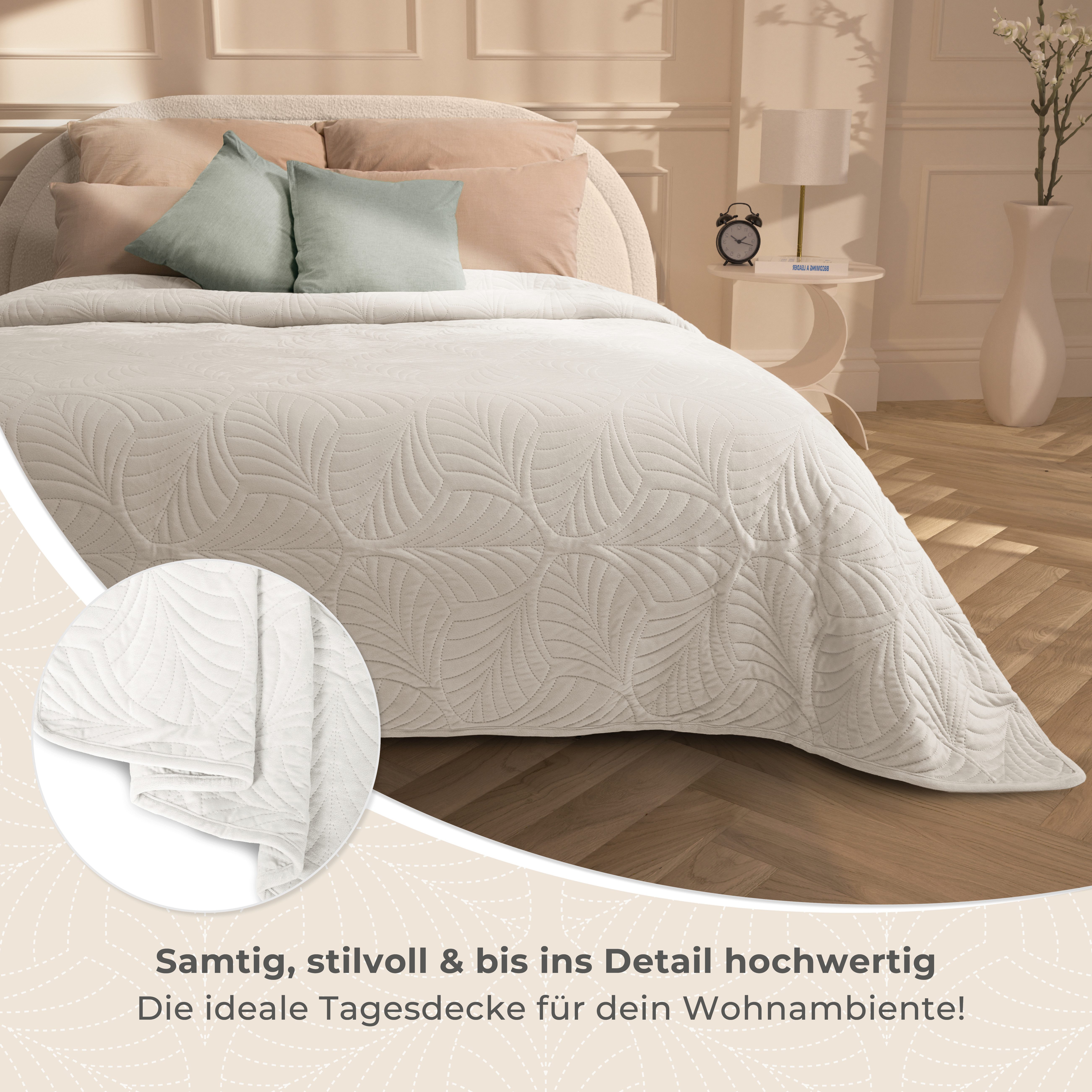 Gräfenstayn Tagesdecke Gräfenstayn Premium Tagesdecke mit nahtloser Steppung & Blatt-Design, Gräfenstayn Premium Tagesdecke mit nahtloser Steppung & Blatt-Design