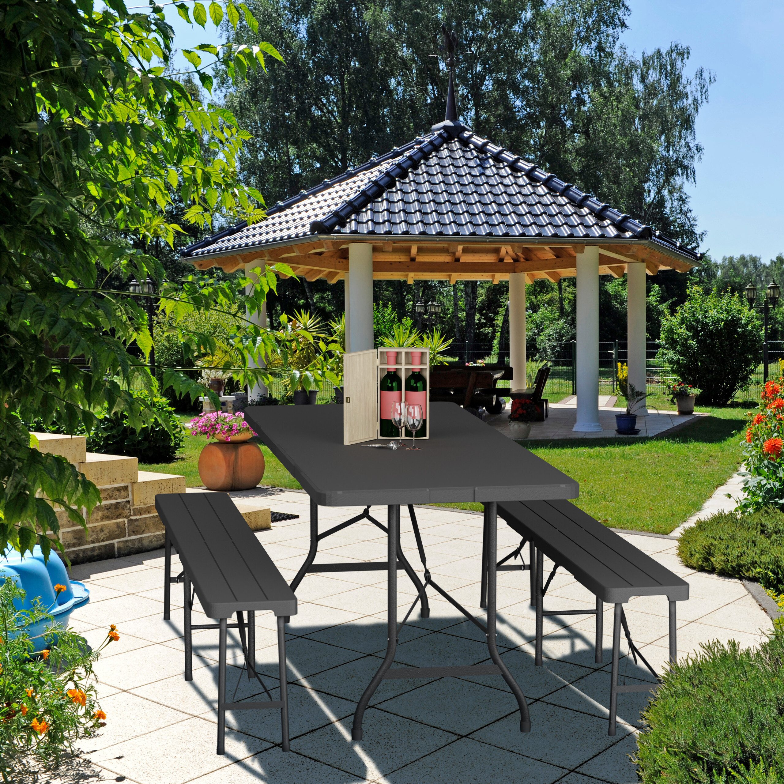 relaxdays Gartentisch klappbar, Schwarz günstig online kaufen