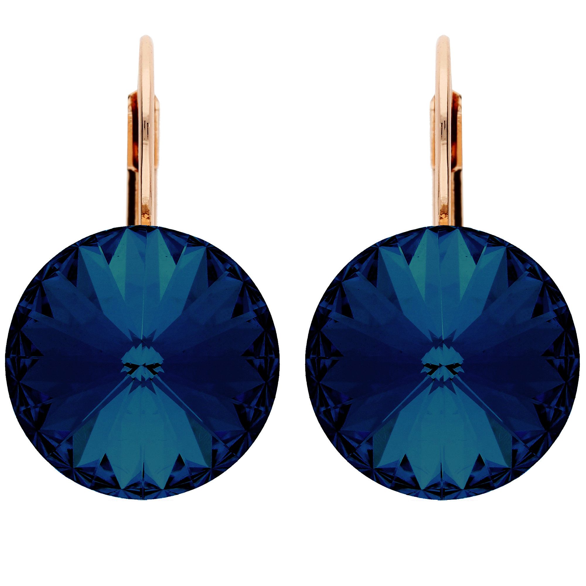 LÖB Paar Ohrstecker 750 (18 Karat) Roségold vergoldet Ohrringe Hängend Kristall Saphirblau (Geschenke für Frauen Beste Freundin Mutter Mama Damen zum Geburtstag Weihnachten Weihnachtsgeschenke, Inkl. Schmuckbox), Goldene Creolen Brisur Saphir Blau Glitzer Stein Rund Tropfen Anhänger