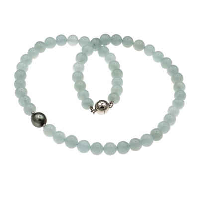 Bella Carina Perlenkette Kette mit 1 Tahiti Perle und Aquamarin Edelstein Perlen, mit einer echten Tahiti Perle