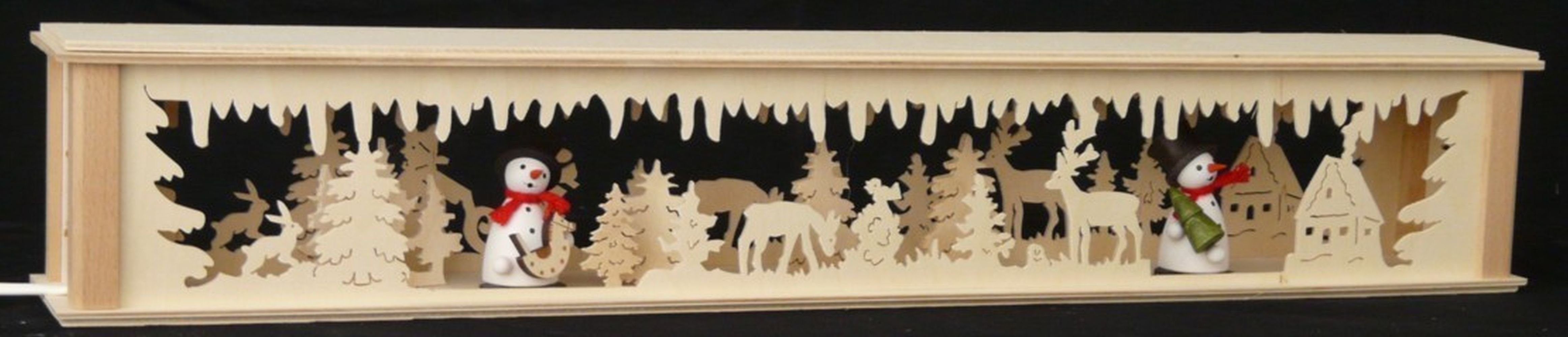 Schwibbogen-Fensterbank Schwibbogenerhöhung mit Schneemänner Waldtiere und Beleuchtung BxHxT