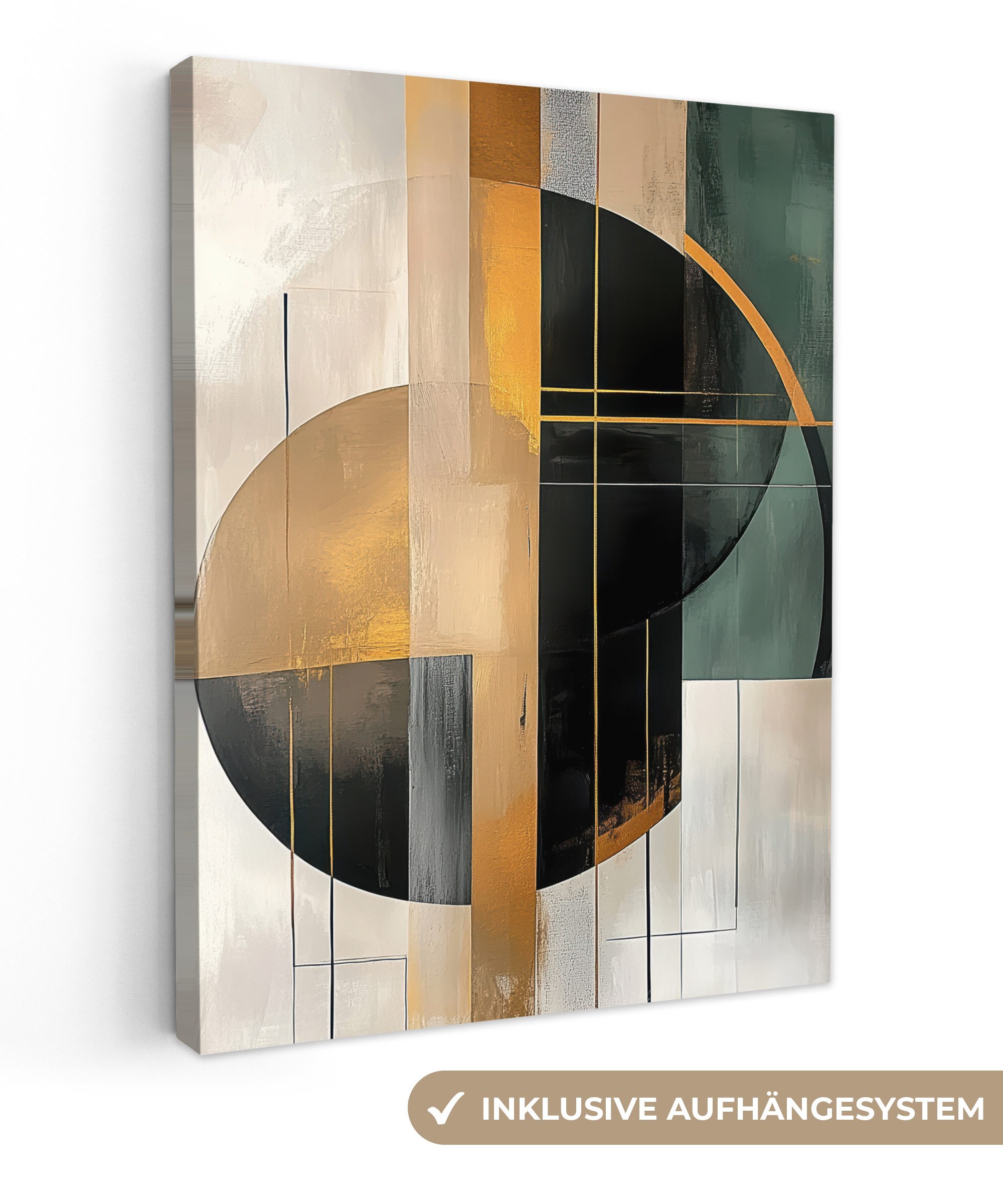 OneMillionCanvasses® Leinwandbild Abstrakt - Gold - Bronze - Grün - Formen - Modern, Fotodruck (1 St), Leinwand Bilder für Wohnzimmer Schlafzimmer 60x80 cm