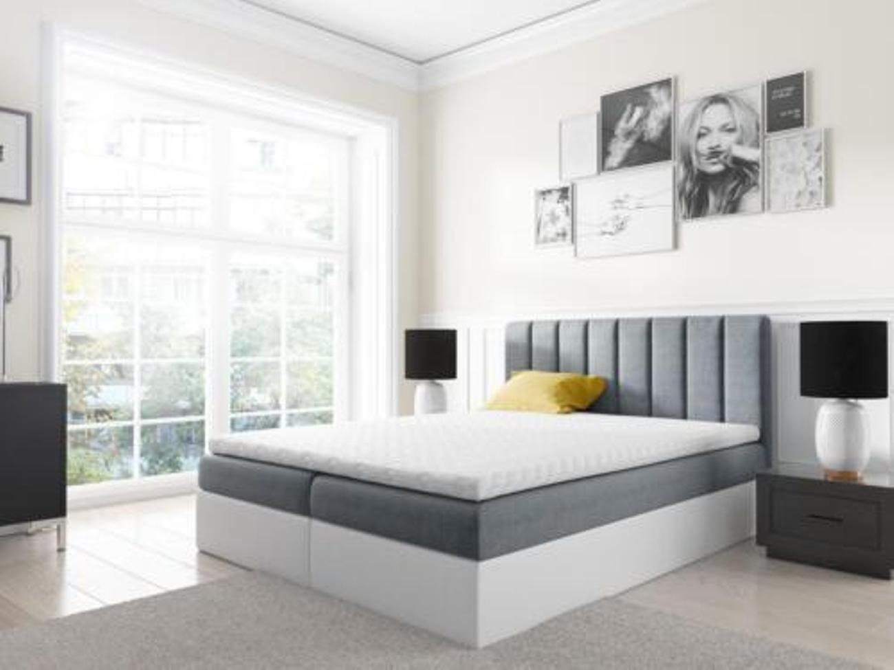 180cm Boxspringbett Bett Bett, Betten Bettkasten Silber Doppelbett mit Ehebett JVmoebel