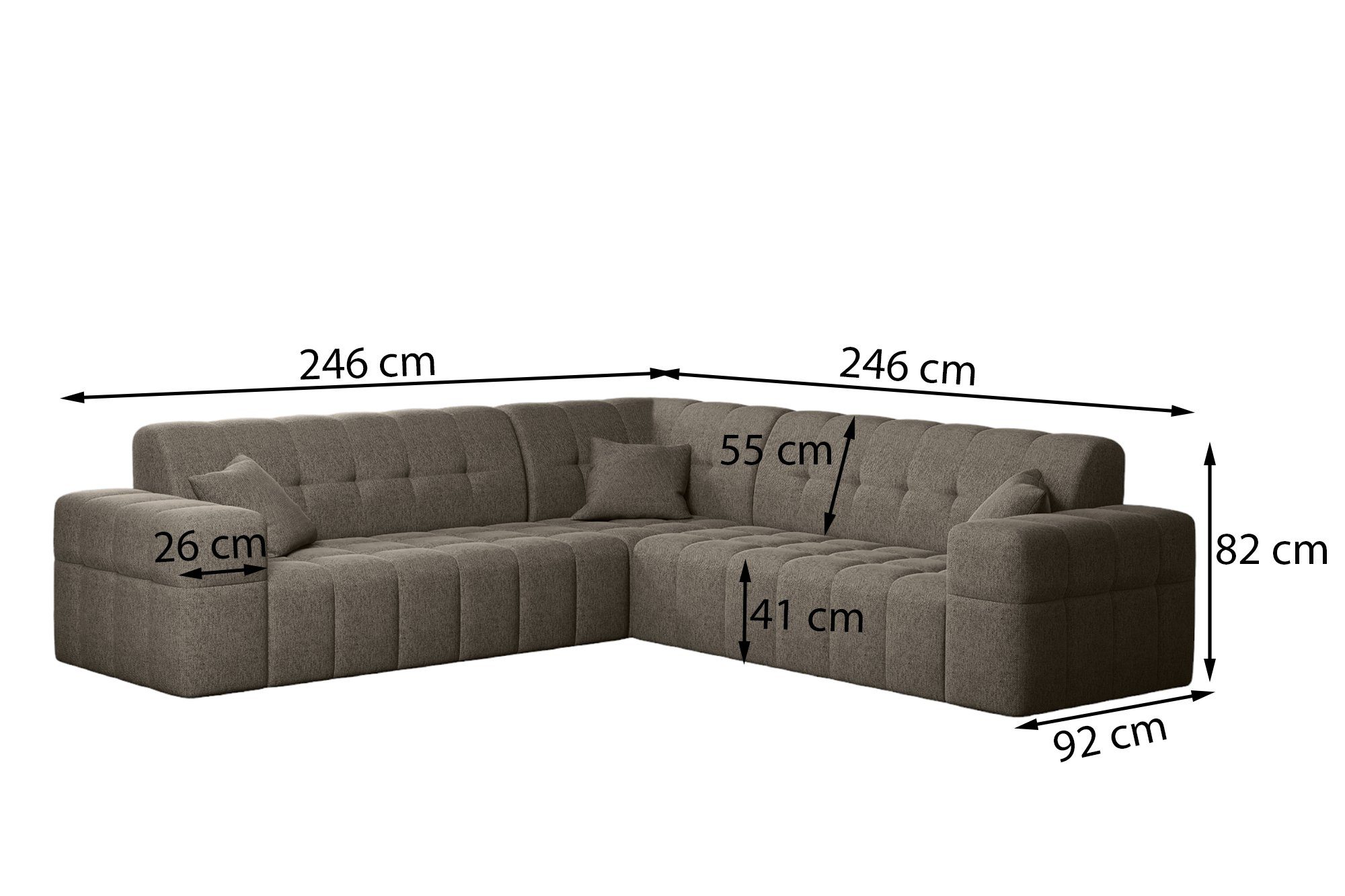 Ecksofa Ecksofa NANCY Fun Rostbraun Neve Designersofa Möbel in Stoff Universal, Seite Rundumbezug