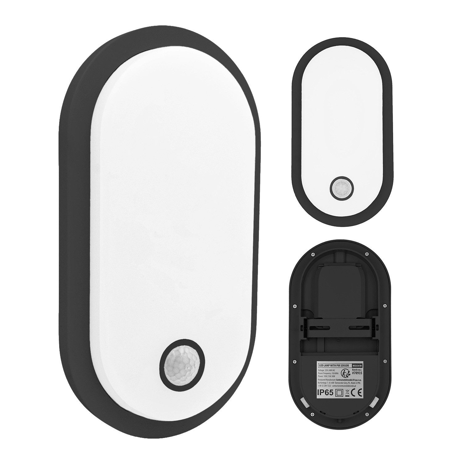 Maclean LED Außen-Wandleuchte MCE534 mit Bewegungsmelder PIR-Sensor Farbtemperatur 3000/4000/6000 K, 10 W/15 W/18 W, IP65