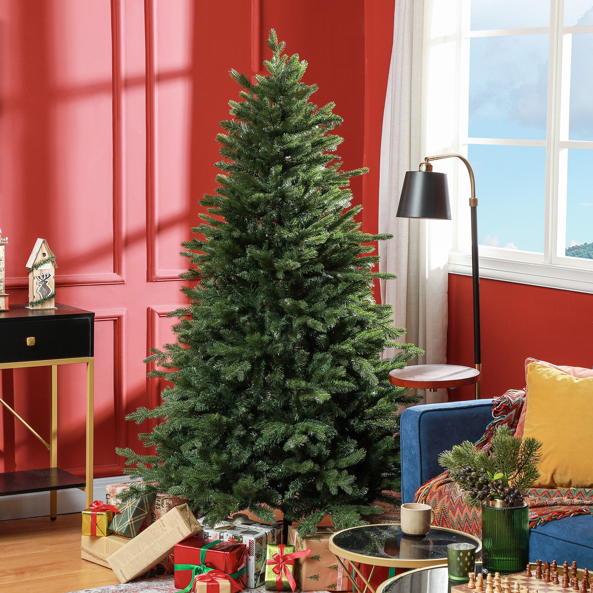 HOMCOM Künstlicher Weihnachtsbaum Christbaum mit 1821Spitzen, Metallständer, Fichte, 1821 Spitzen, klappbar, flammenhemmend