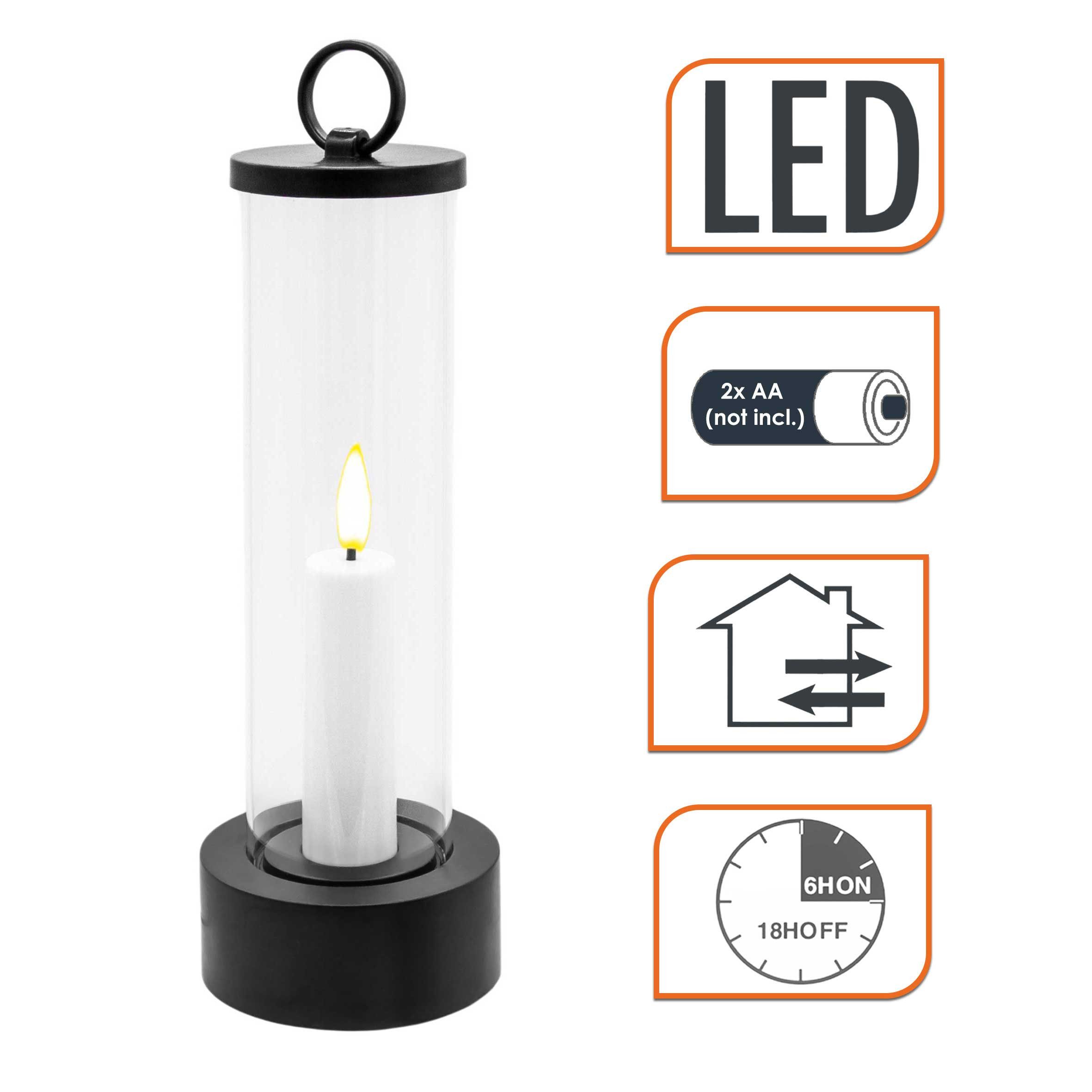 Spetebo LED-Kerze Outdoor Kerze im Glas mit Flammen Effekt und Timer (Set, 2-tlg.,1 Stück), Tischkerze im Windlicht 20 x 7 cm für Außen