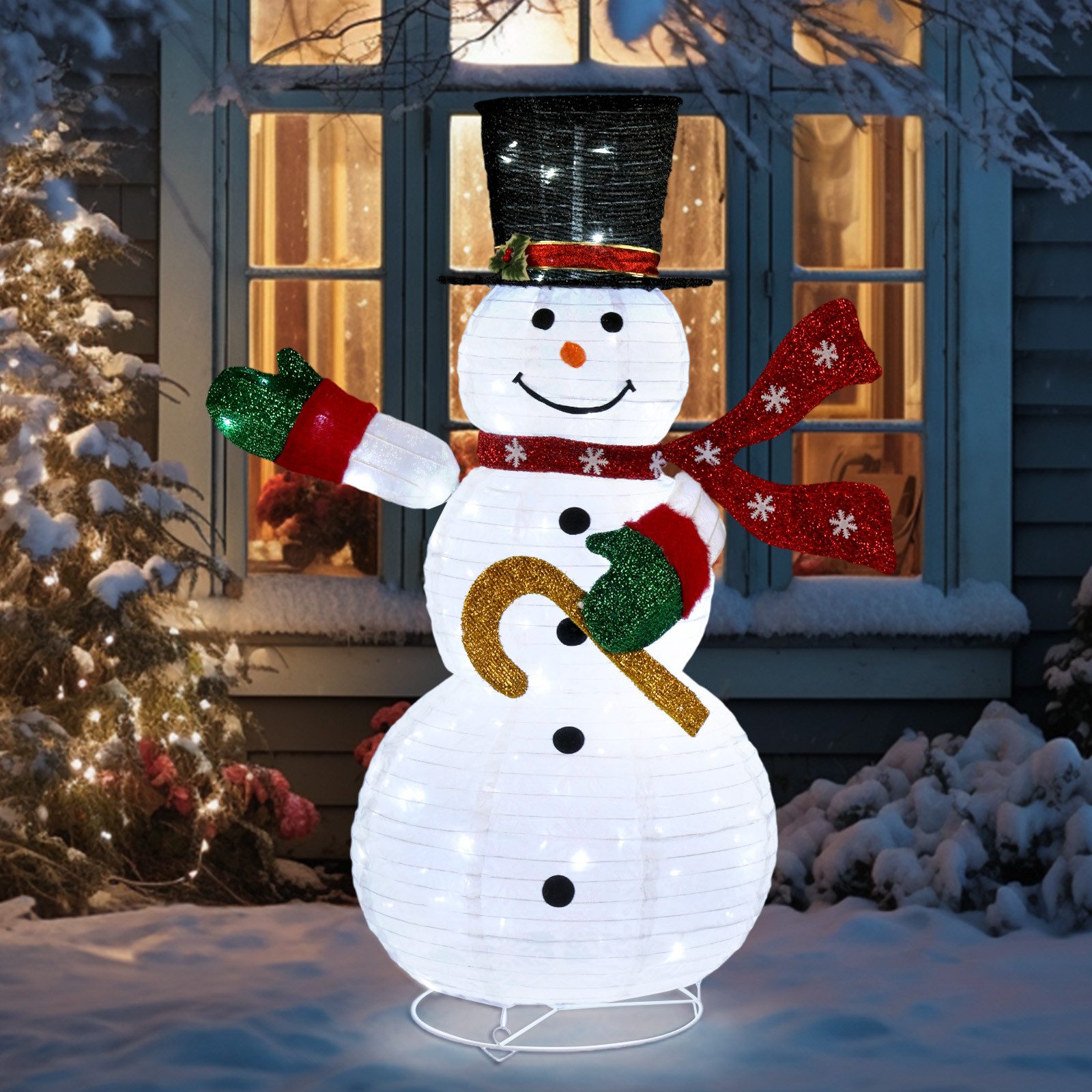 FANNOU Schneemann mit 100 LEDs, Pop-Up Weihnachtsdekoration, Wasserdicht, mit Befestigungspflöcken