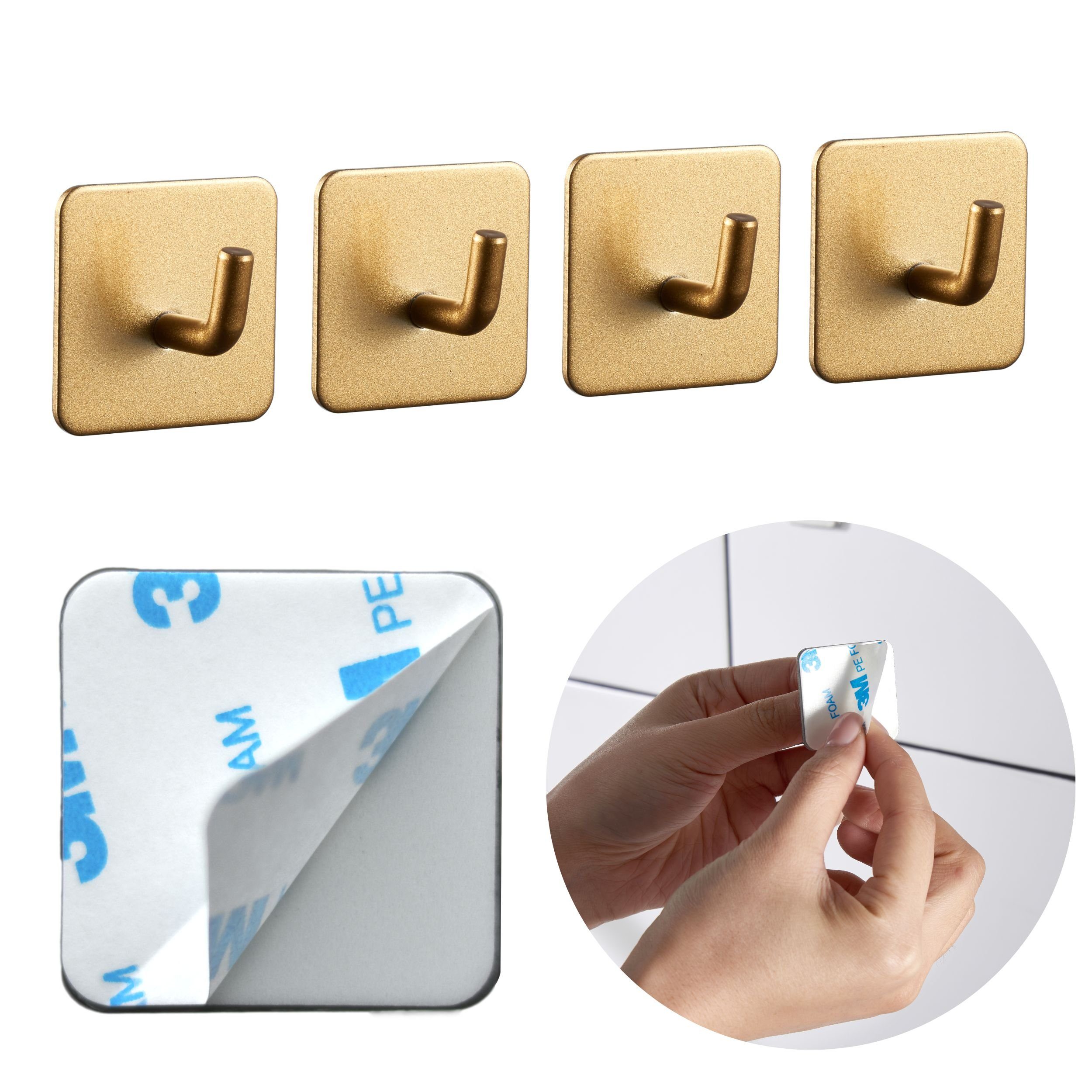 DEKAZIA Klebehaken ohne Bohren, selbstklebende Badhaken, Handtuchhaken, Badezimmer, Küche, WC, Schlafzimmer, (4er oder 8er Set, 4-St), Hacken, Küchenhaken, Handtuchhalter, inkl. 3M Klebepads