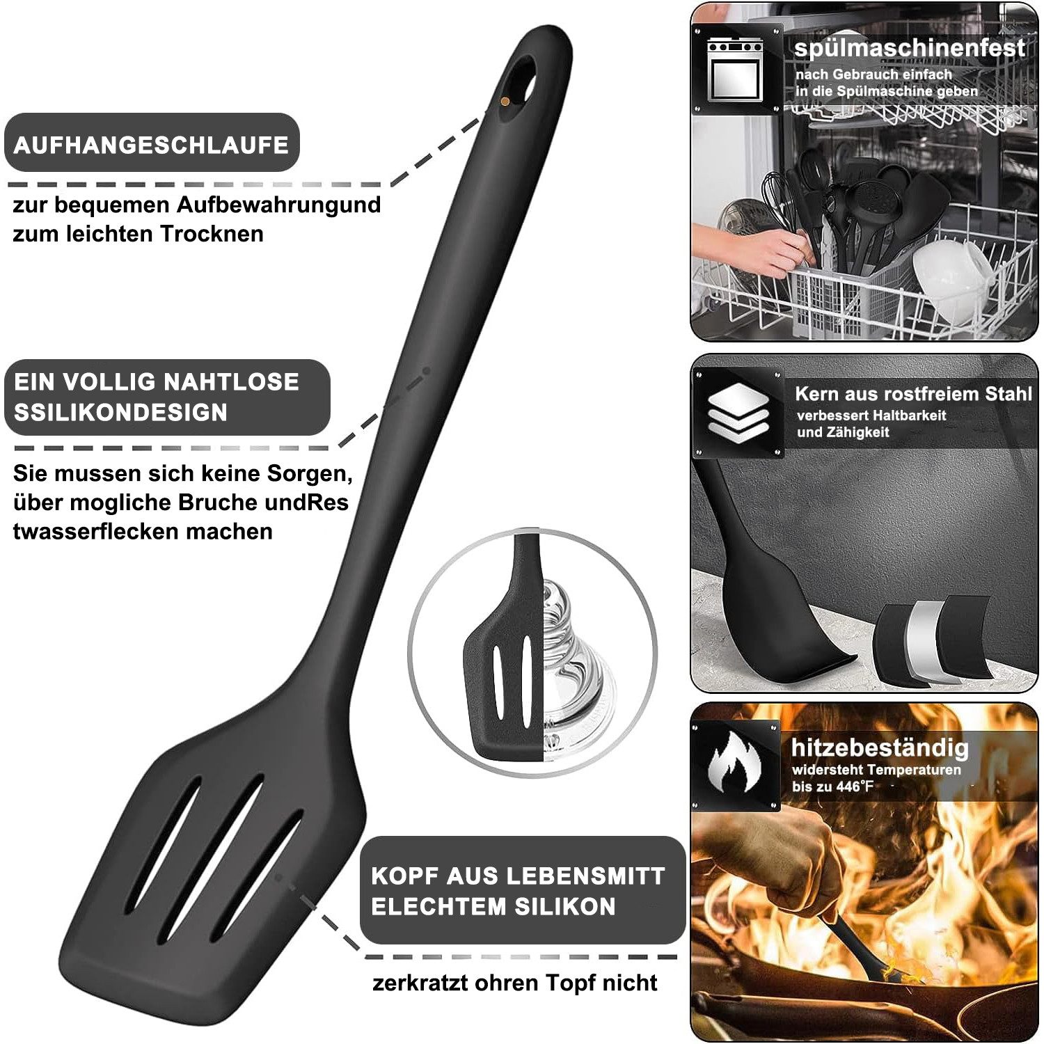 REDOM Kochbesteck-Set 43er Küchenhelfer Set Kochgeschirr Küchenutensilien Küchengerät Küchen (Kochset Antihaft Hitzebeständig mit Utensilienhalter und Aufhängel – Bild 4 von 5