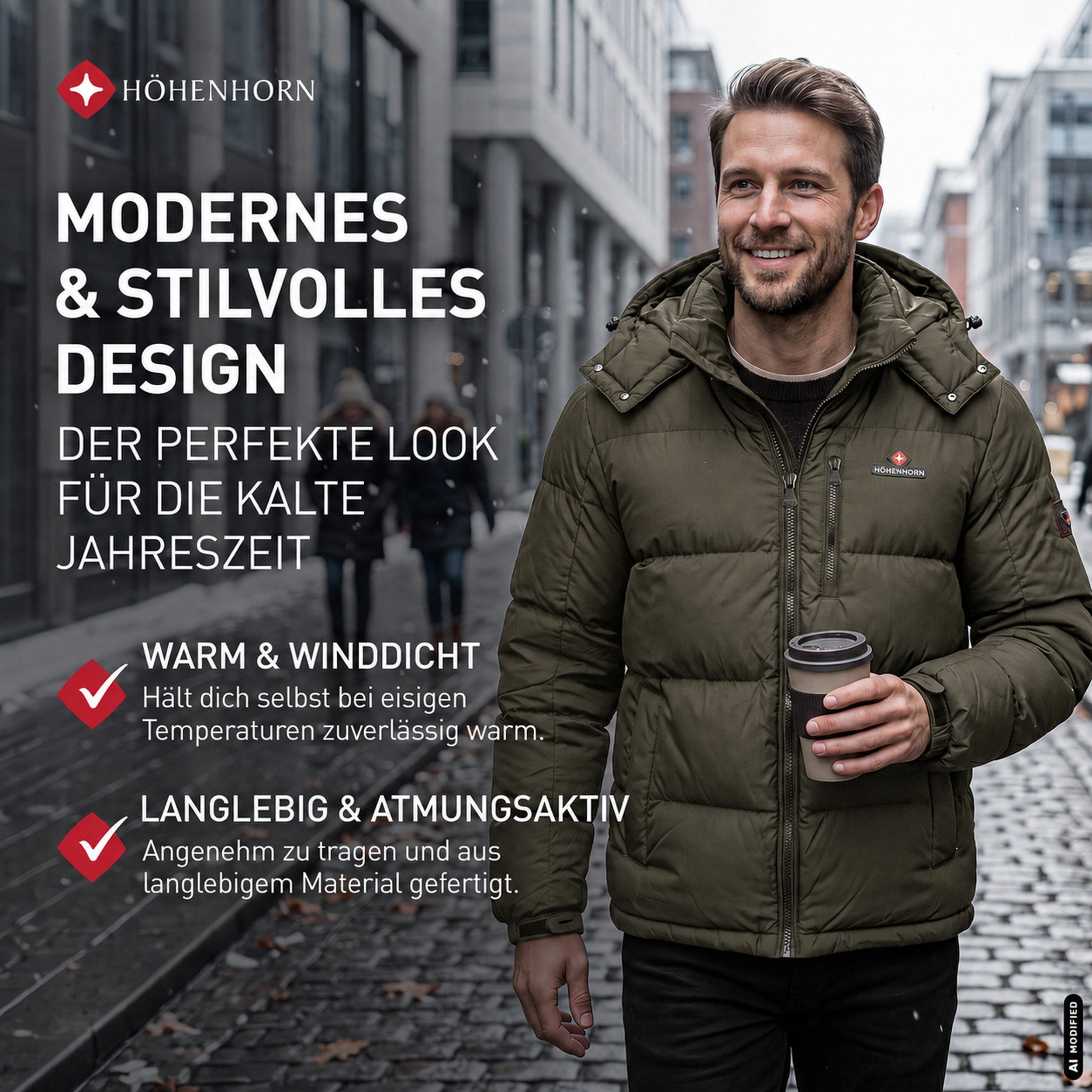 Höhenhorn Winterjacke Eiskar Herren Winter Jacke Gefüttert Steppjacke für Männer – Bild 4 von 5