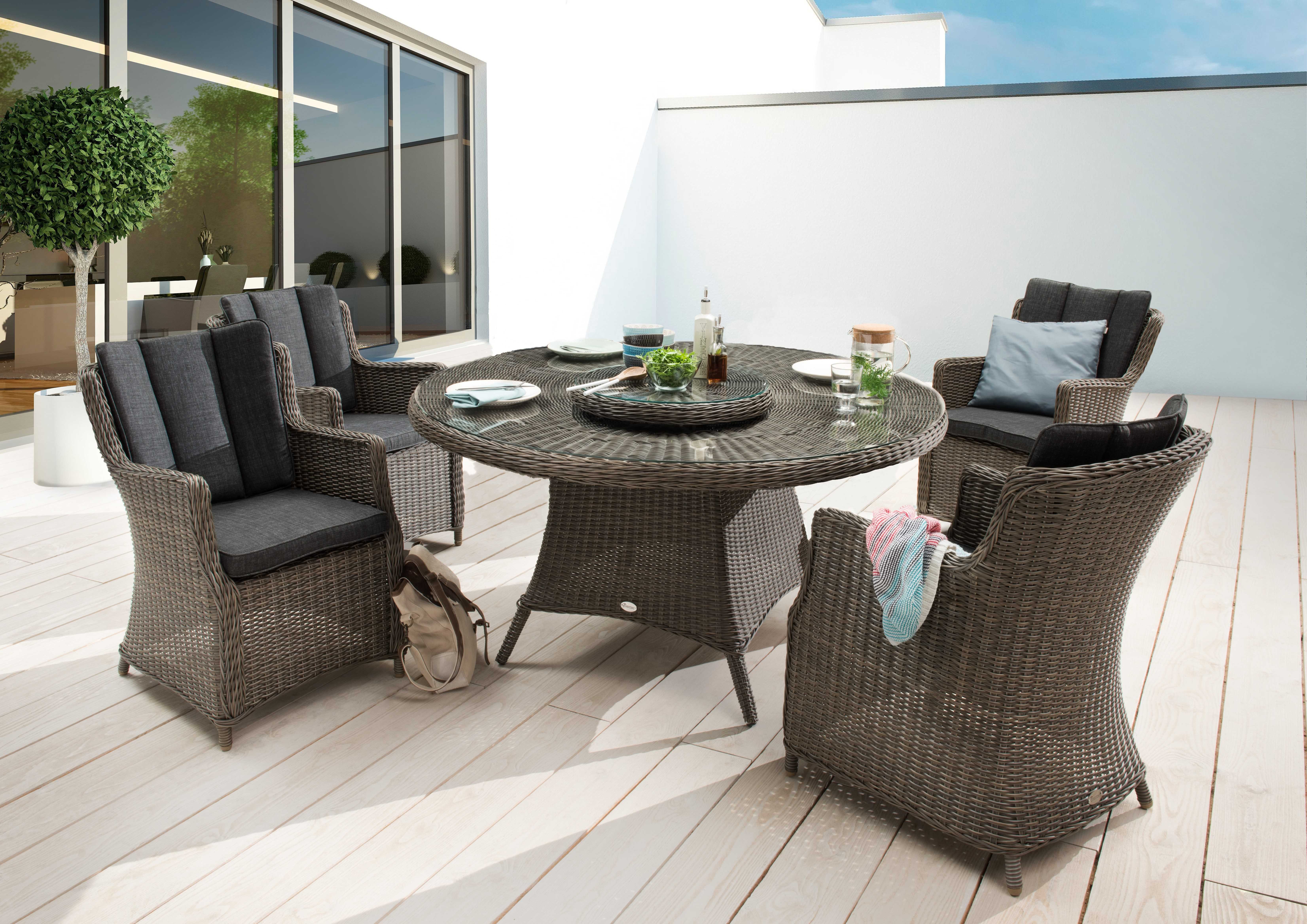 Destiny Garten-Essgruppe LUNA, (Set, 14-tlg., 4x Sessel, 1x Tisch Ø 150x75cm mit Drehteller, inkl. Auflagen), Aluminium, Polyrattan