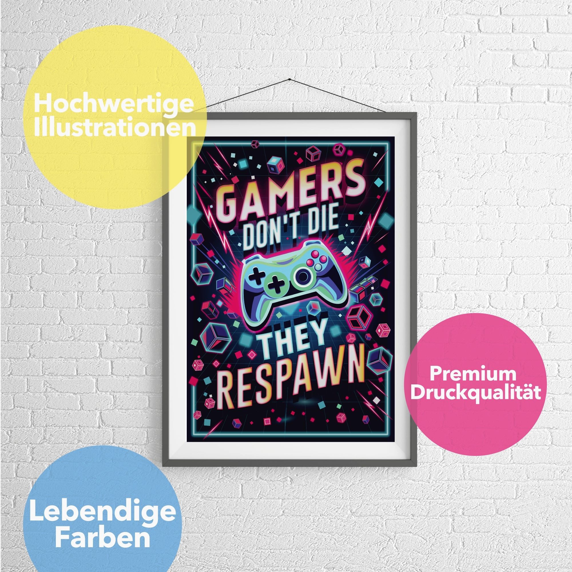 Lineo Poster Gamers Dont Die They Respawn Gaming Wandbild, Poster für Gaming-Fans Wandbild für Jugendliche & Erwachsene – Bild 3 von 5
