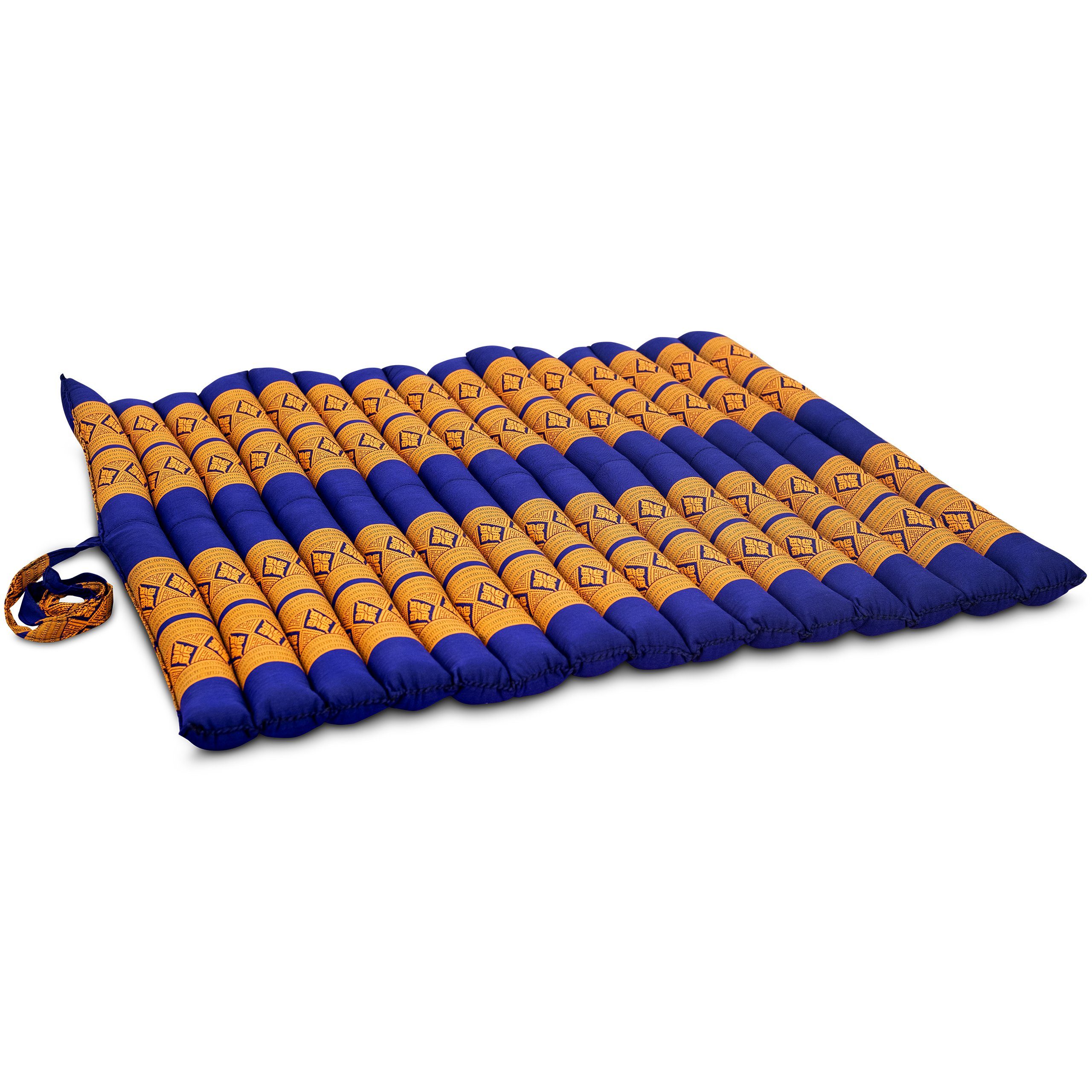 vegan livasia und handgefertigt, Sitzkissen Blau/Gelb 75 cm, Steppkissen Kapok 75x75x4,5cm,