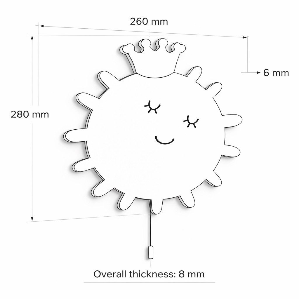 COZYCOLLECTIONS LED Wandleuchte Handbemaltes LED-Wandnachtlicht Mond + Sonnen in Holzoptik, LED, Warmweiß, Montessori: warmes Licht & Ziehschalter für Selbstständigkeit