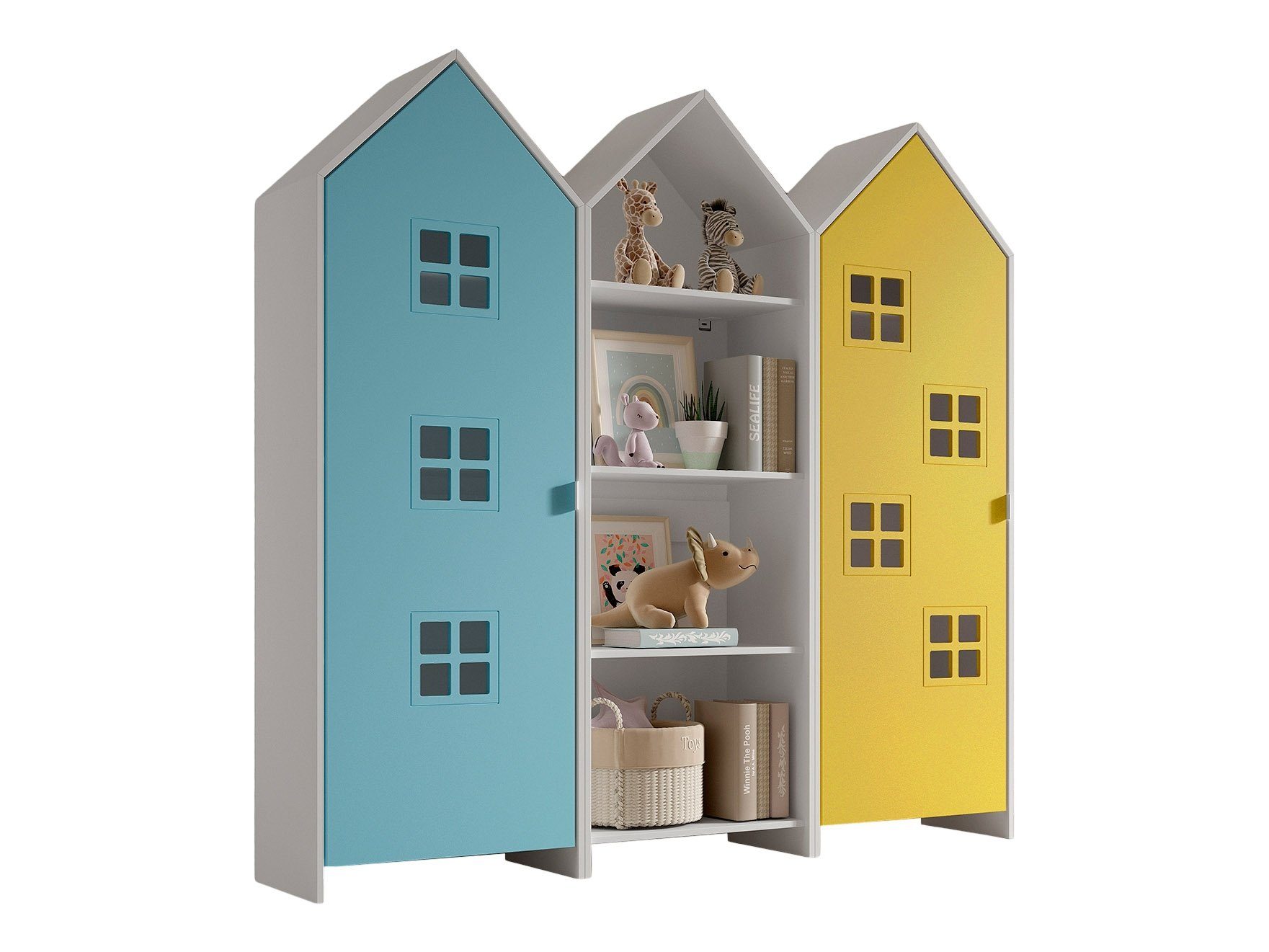 Vipack Kleiderschrank in Korpus Weiß / Front Blau u. gelb, MDF
