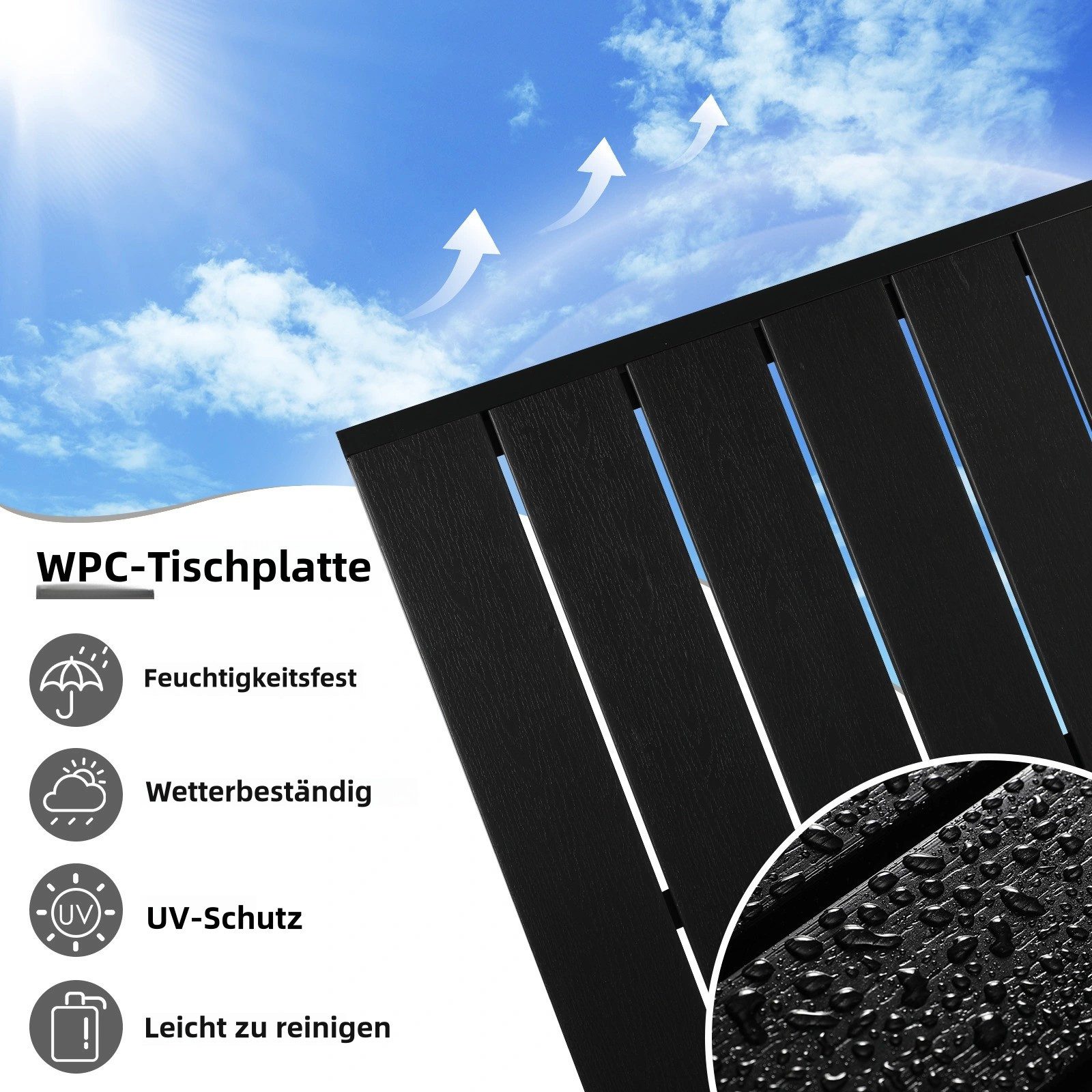 TLGREEN Gartentisch 110x70cm WPC Balkontisch,Rechteckiger Terrassentisch, Esstisch Outdoor (Hitze- und Wetterbeständig, rutschfest, Brettbreite 9cm)