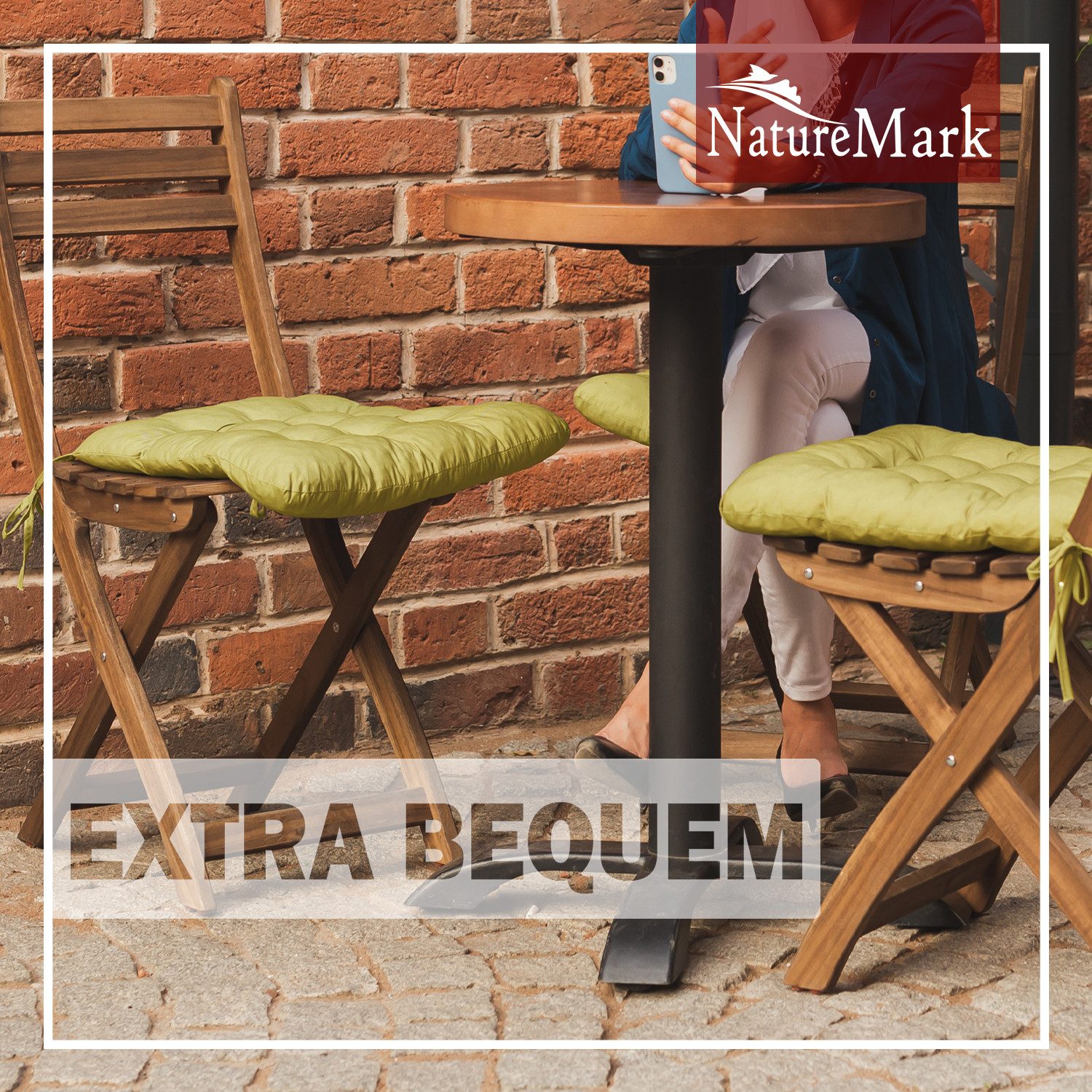 NatureMark Sitzkissen 4er-Set Stuhlkissen 40x40cm mit Bändern, Sitzpolster Kissen 4er Pack, schadstoffgeprüft, Gelb