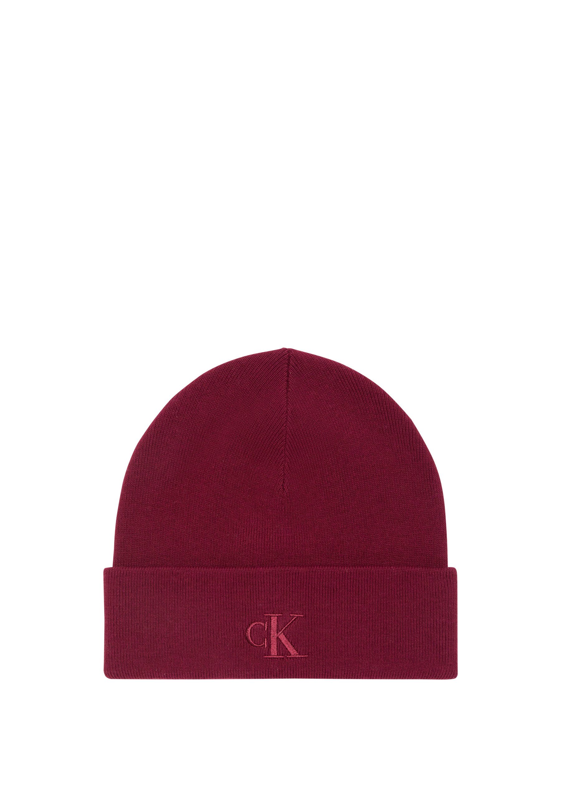 Calvin Klein Strickmütze CK FINE RIB BEANIE mit Markenlogo