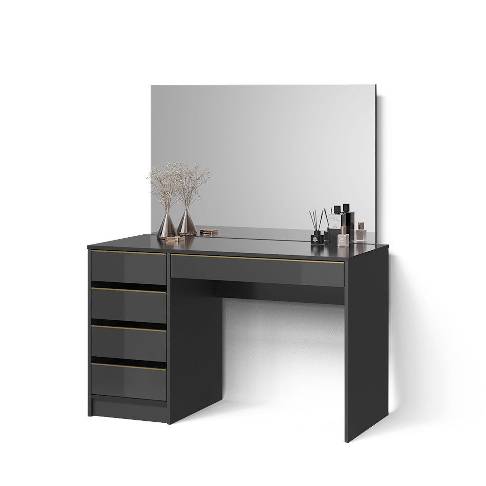 Livinity® Schminktisch Imola, Schwarz/Gold/Gold, 120 cm mit Spiegel