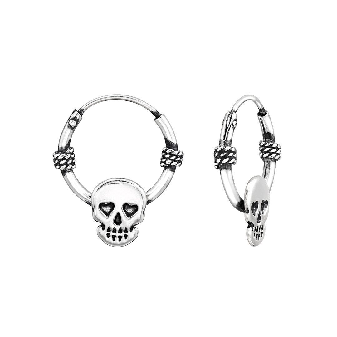 Paar Creolen Totenkopf Creolen Ohrringe Silber 925